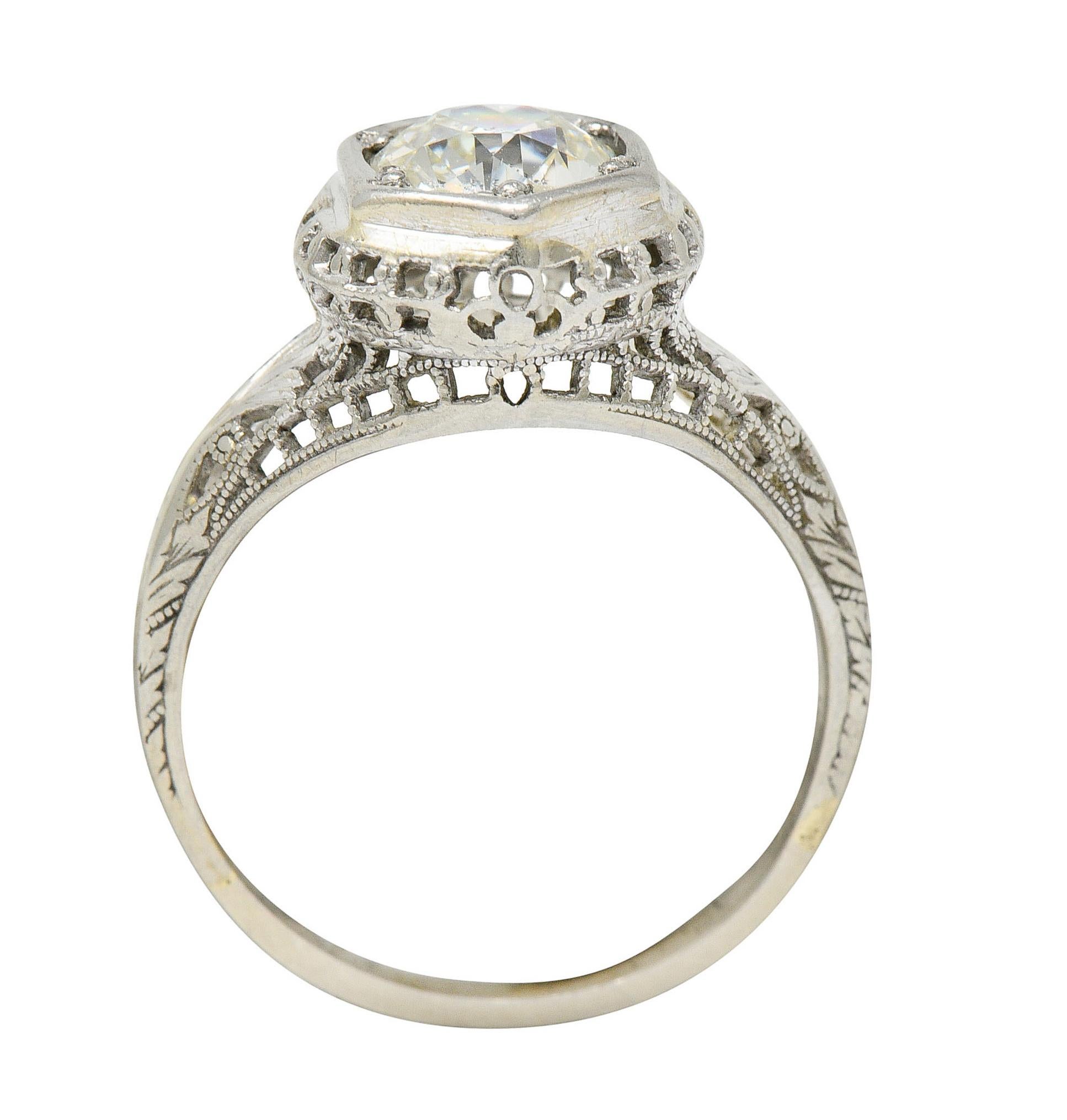 Art Deco 1.12 Carats Diamond 18 Karat White Gold Trellis Engagement Ring GIA 3