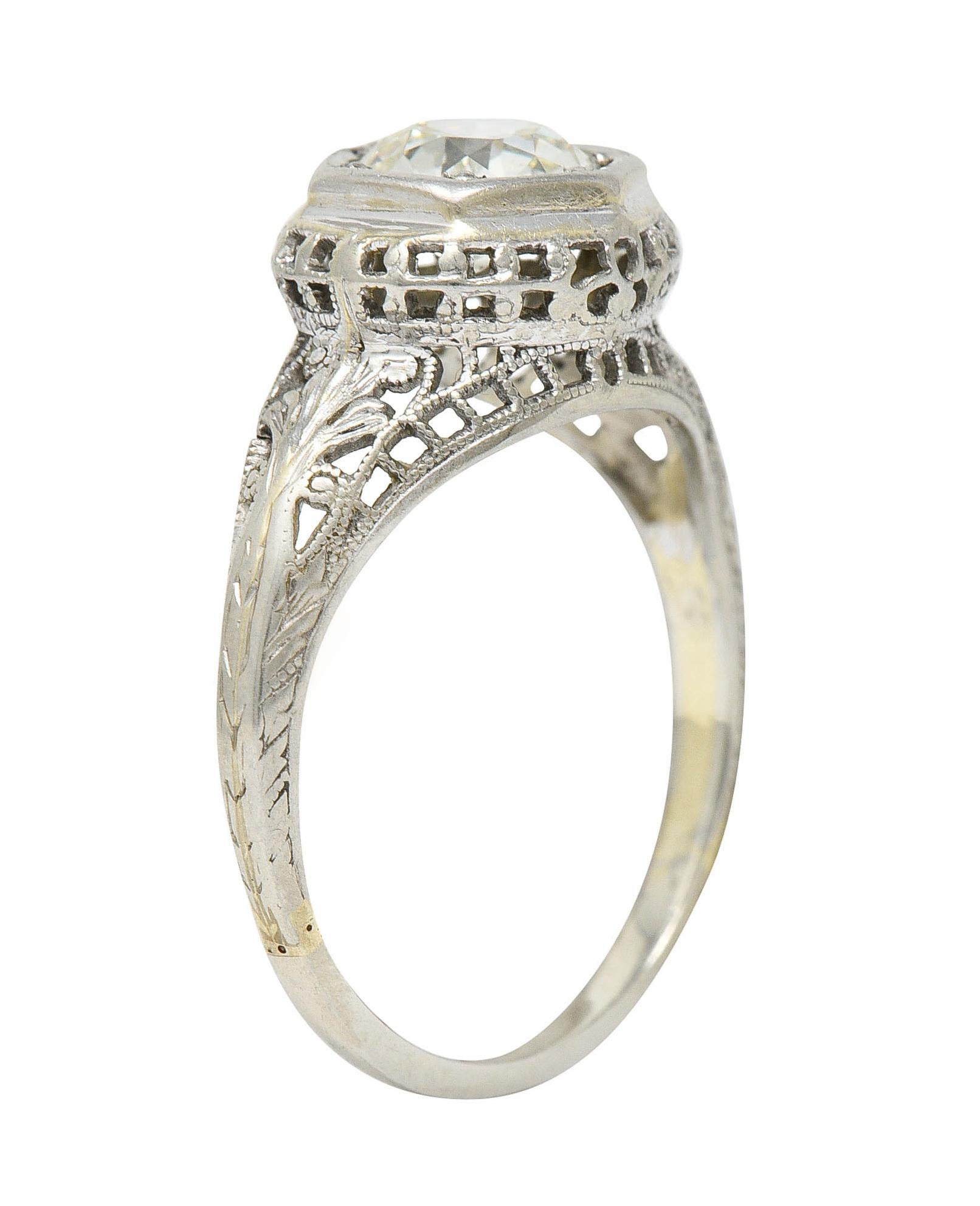 Art Deco 1.12 Carats Diamond 18 Karat White Gold Trellis Engagement Ring GIA 4