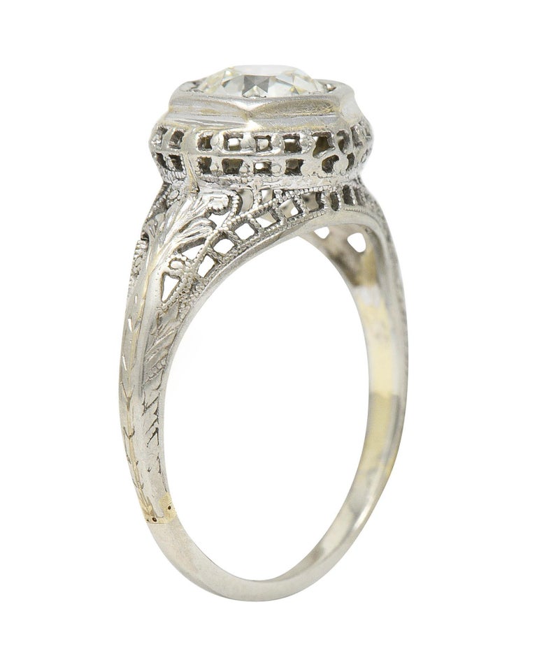 Art Deco 1.12 Carats Diamond 18 Karat White Gold Trellis Engagement Ring GIA For Sale 4