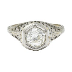 Art Deco 1.12 Carats Diamond 18 Karat White Gold Trellis Engagement Ring GIA