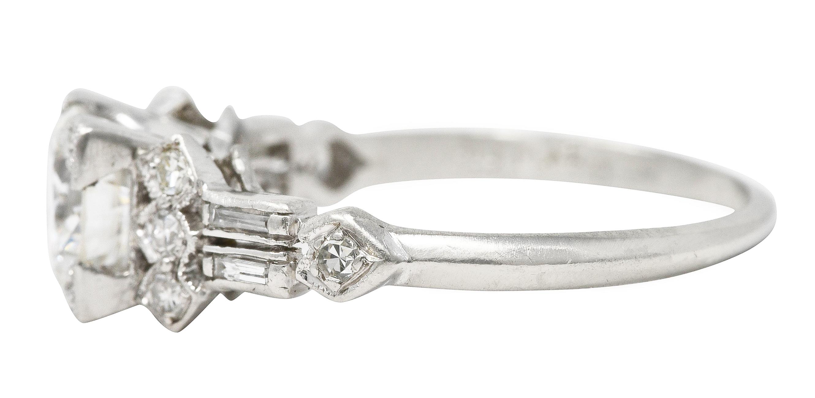 Art Deco 1.12 Carats Diamond Platinum Geometric Engagement Ring In Excellent Condition For Sale In Philadelphia, PA