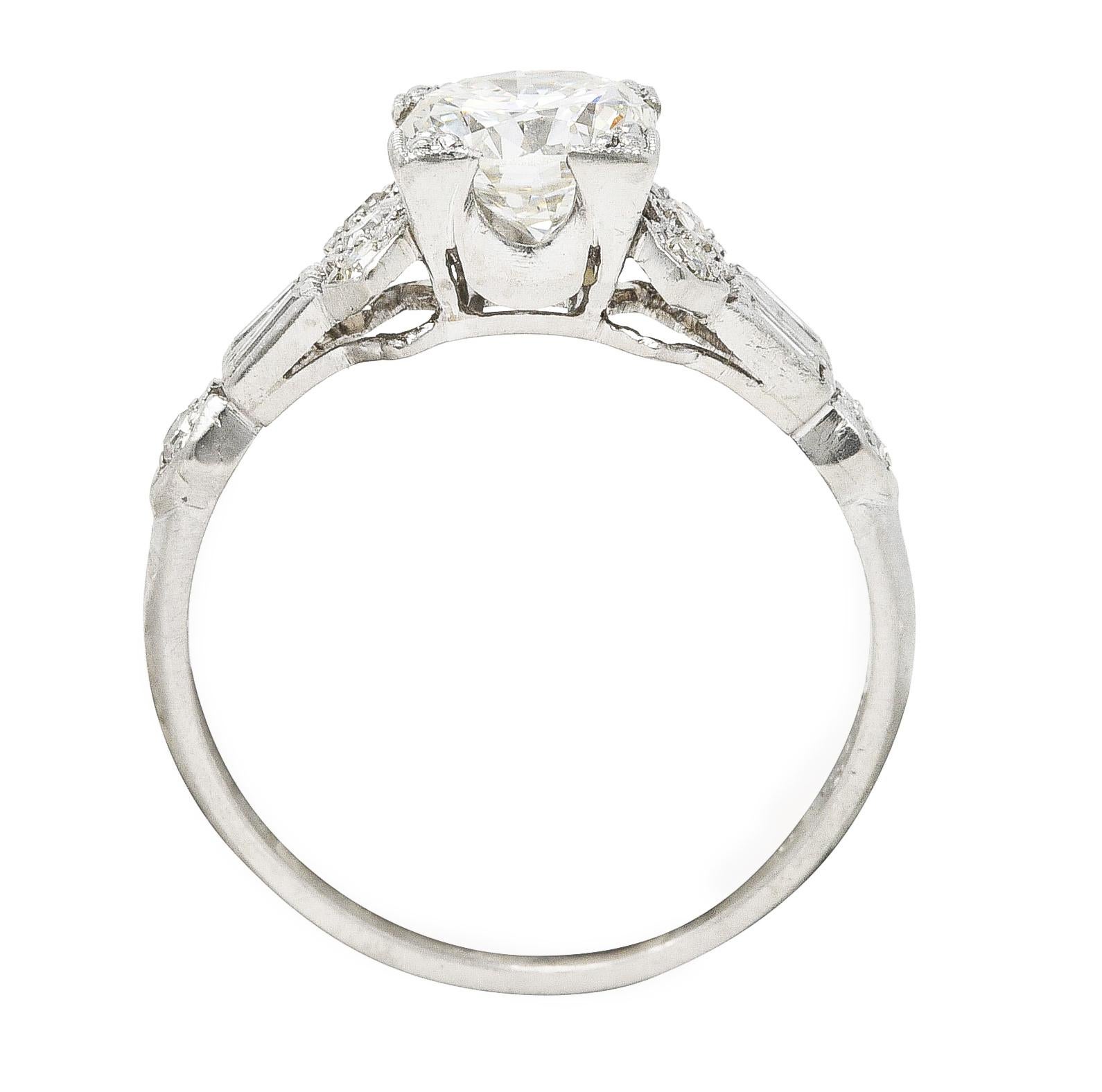 Art Deco 1.12 Carats Diamond Platinum Geometric Engagement Ring For Sale 2