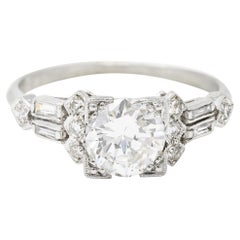 Art Deco 1.12 Carats Diamond Platinum Geometric Engagement Ring