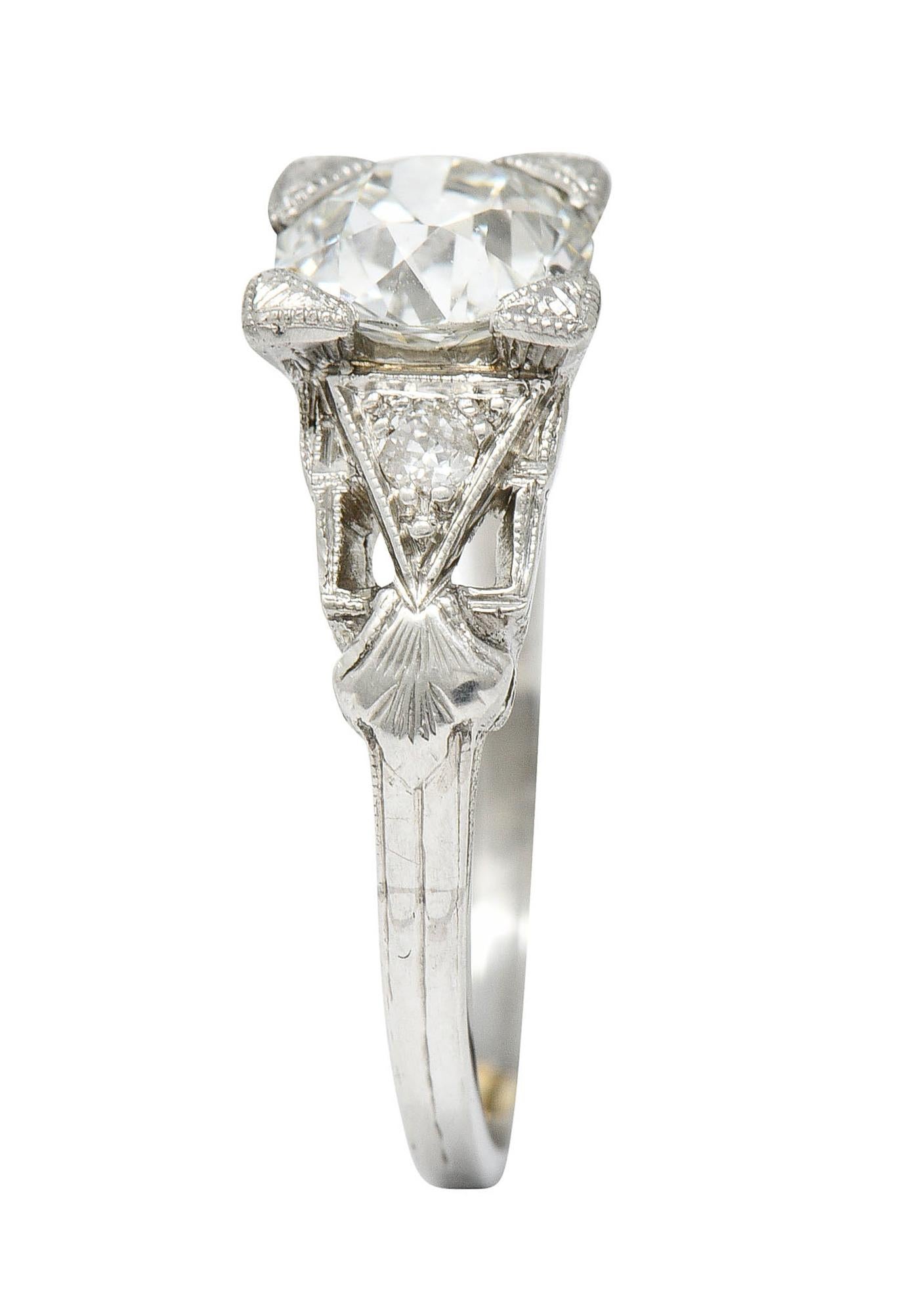 Art Deco 1.12 Carats Diamond Platinum Geometric Foliate Engagement Ring GIA 5