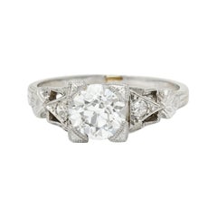 Art Deco 1.12 Carats Diamond Platinum Geometric Foliate Engagement Ring GIA