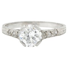 Art Deco 1.12 Carats European Cut Diamond Platinum Wheat Engagement Ring