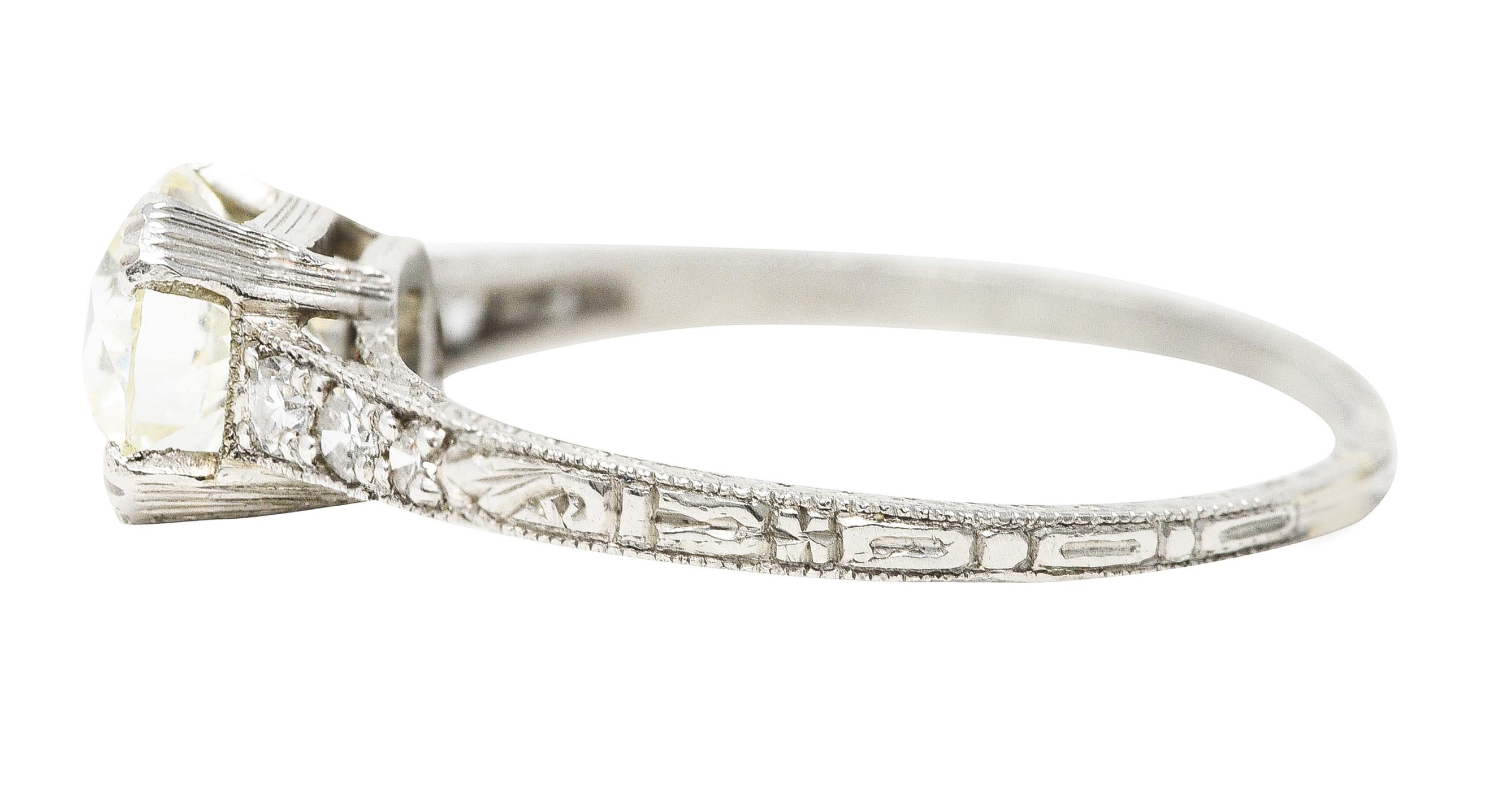 Old European Cut Art Deco 1.12 Carats Old European Diamond Platinum Wheat Garland Engagement Ring