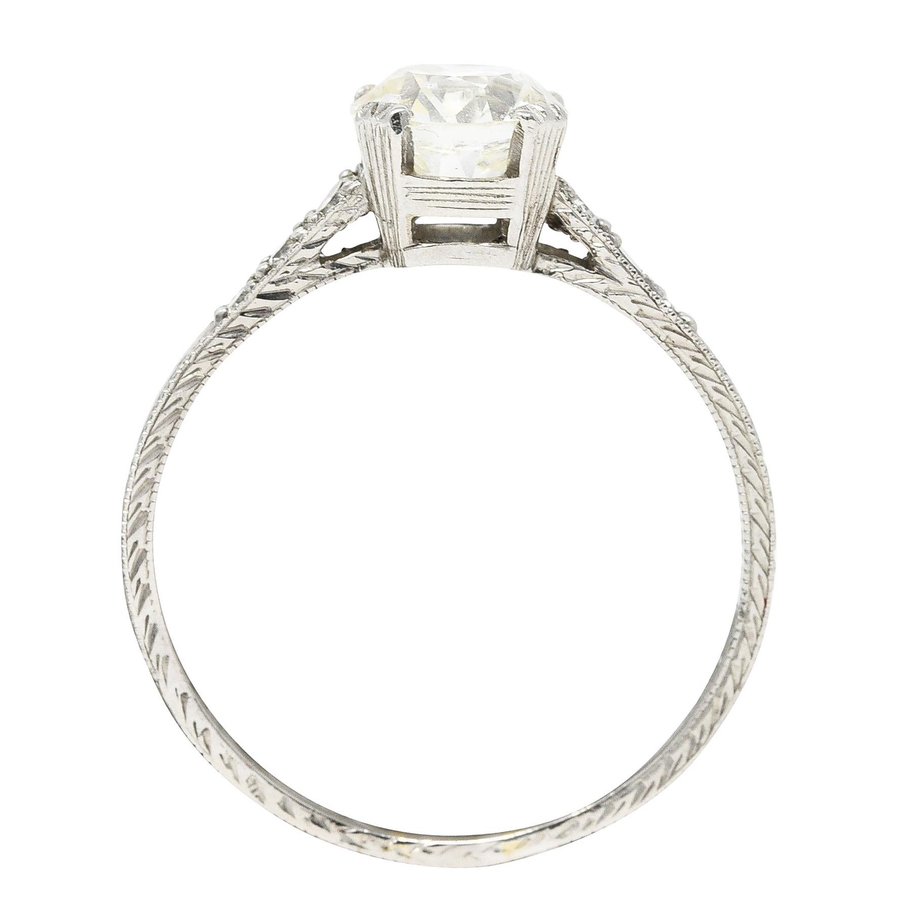 Art Deco 1.12 Carats Old European Diamond Platinum Wheat Garland Engagement Ring 1
