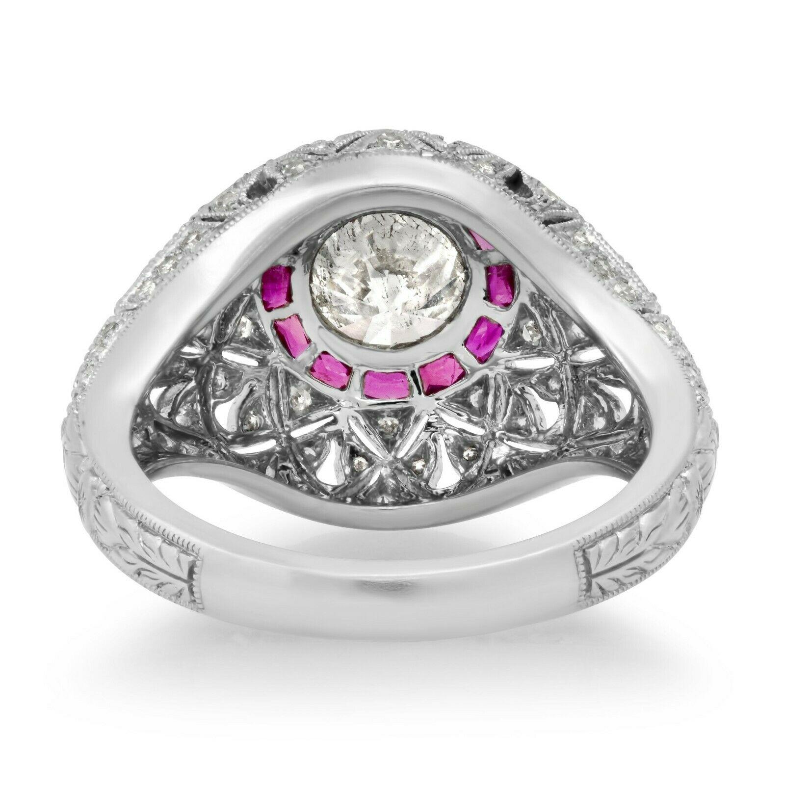 Art Deco Style 1.12 CT Diamond Fancy Cut Ruby 1.74 TCW Platinum Engagement Ring In New Condition In Los Angeles, CA