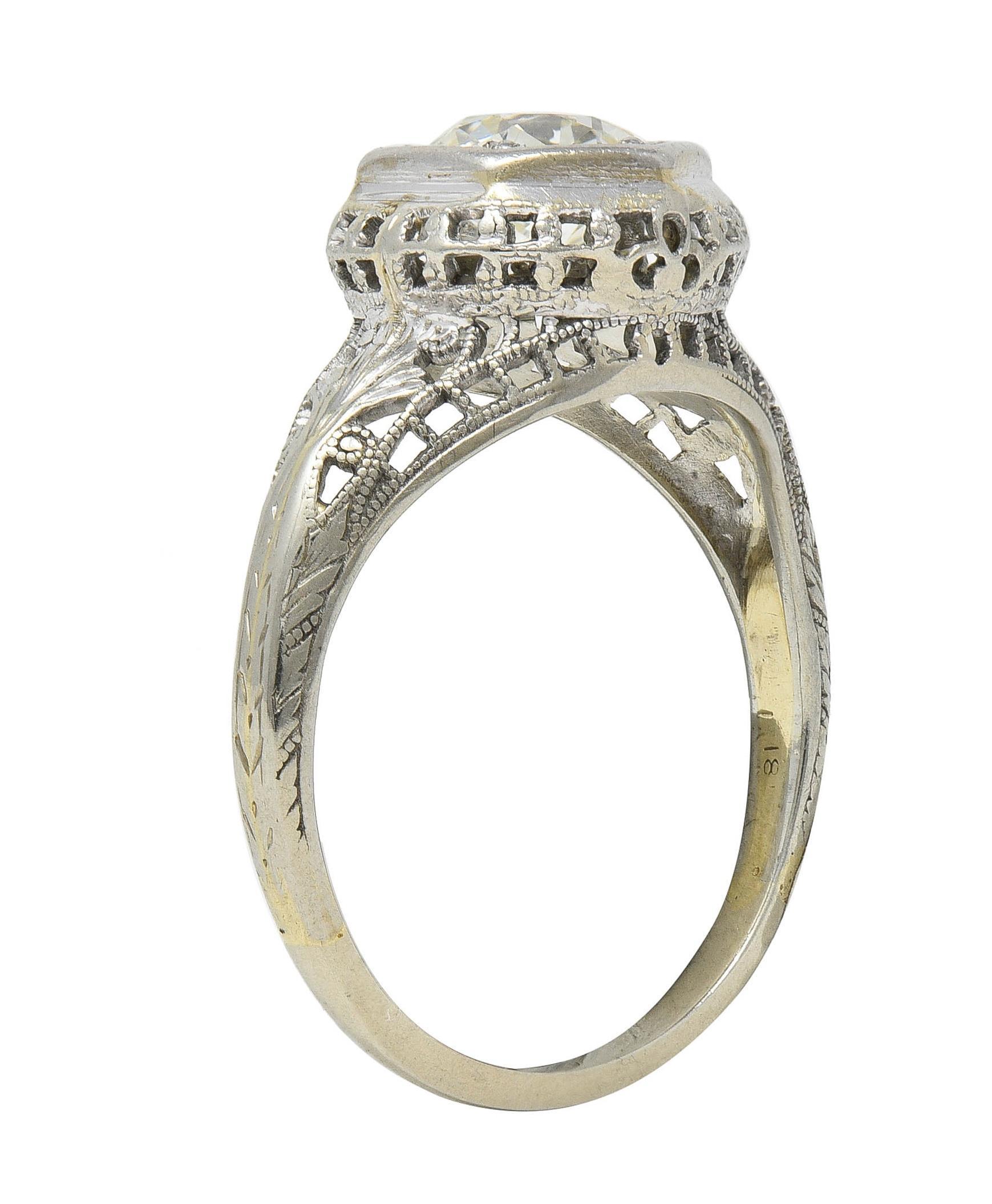 Art Deco 1.12 CTW Diamond 18 Karat White Gold Trellis Engagement Ring GIA In Excellent Condition For Sale In Philadelphia, PA