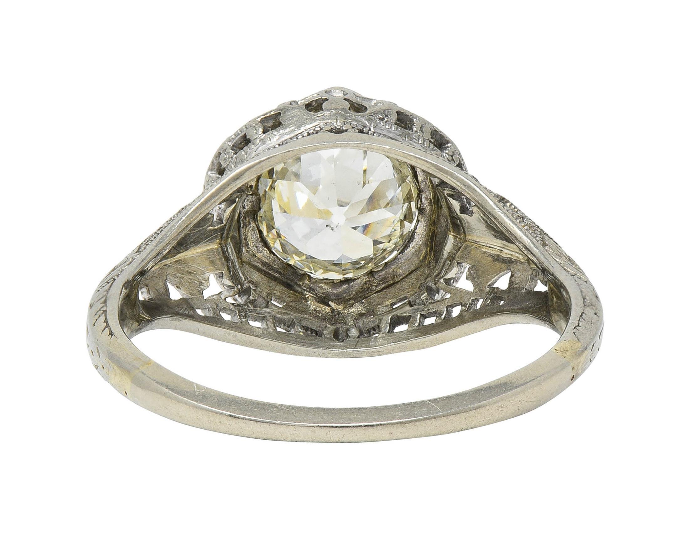 Art Deco 1.12 CTW Diamond 18 Karat White Gold Trellis Engagement Ring GIA For Sale 1