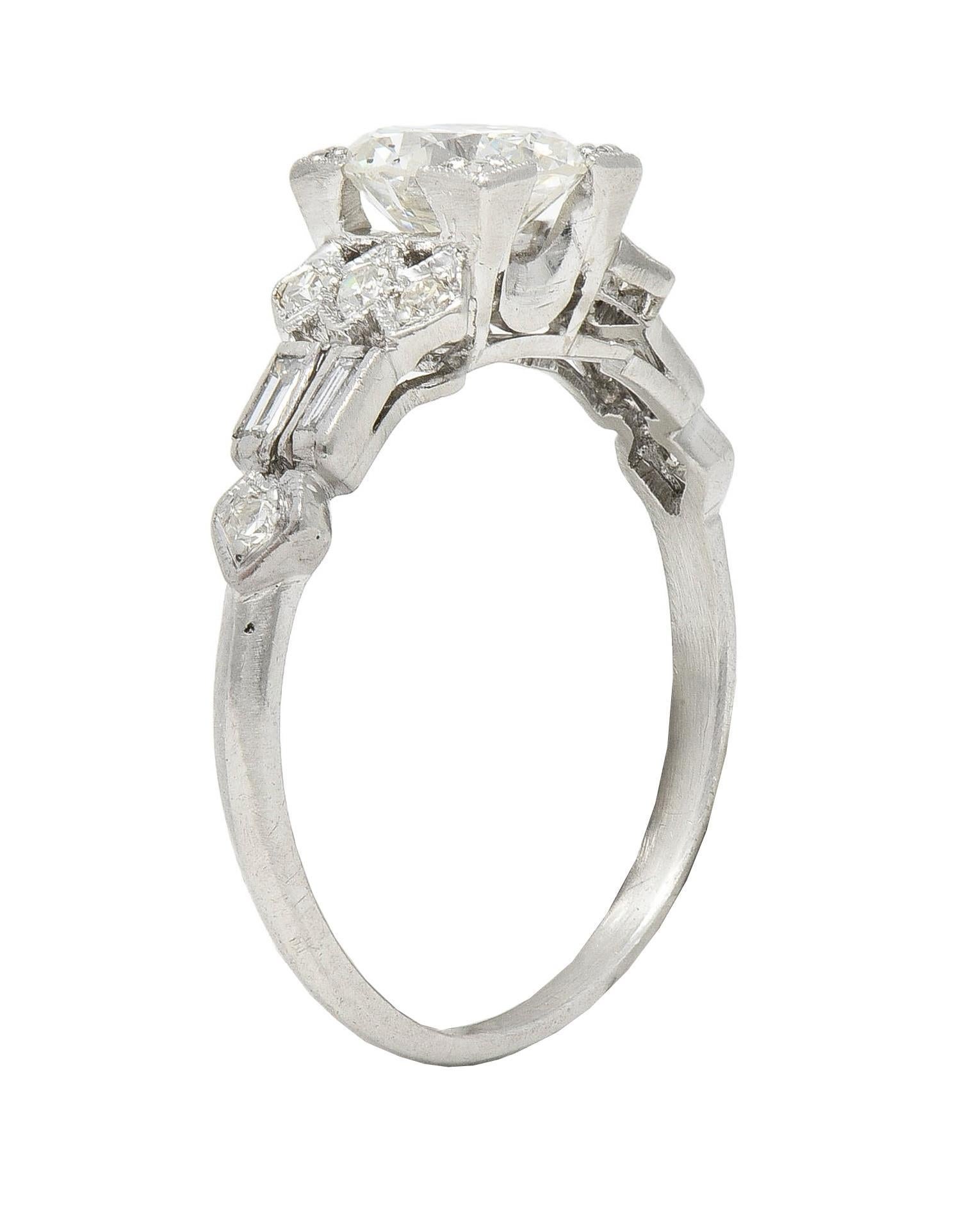 Art Deco 1.12 CTW Diamond Platinum Geometric Vintage Engagement Ring For Sale 6