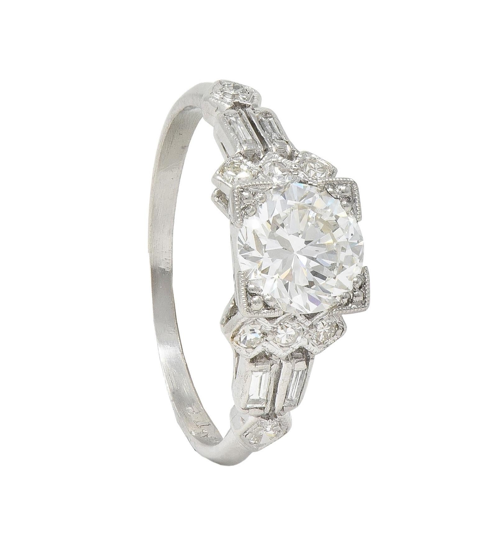 Art Deco 1.12 CTW Diamond Platinum Geometric Vintage Engagement Ring For Sale 7