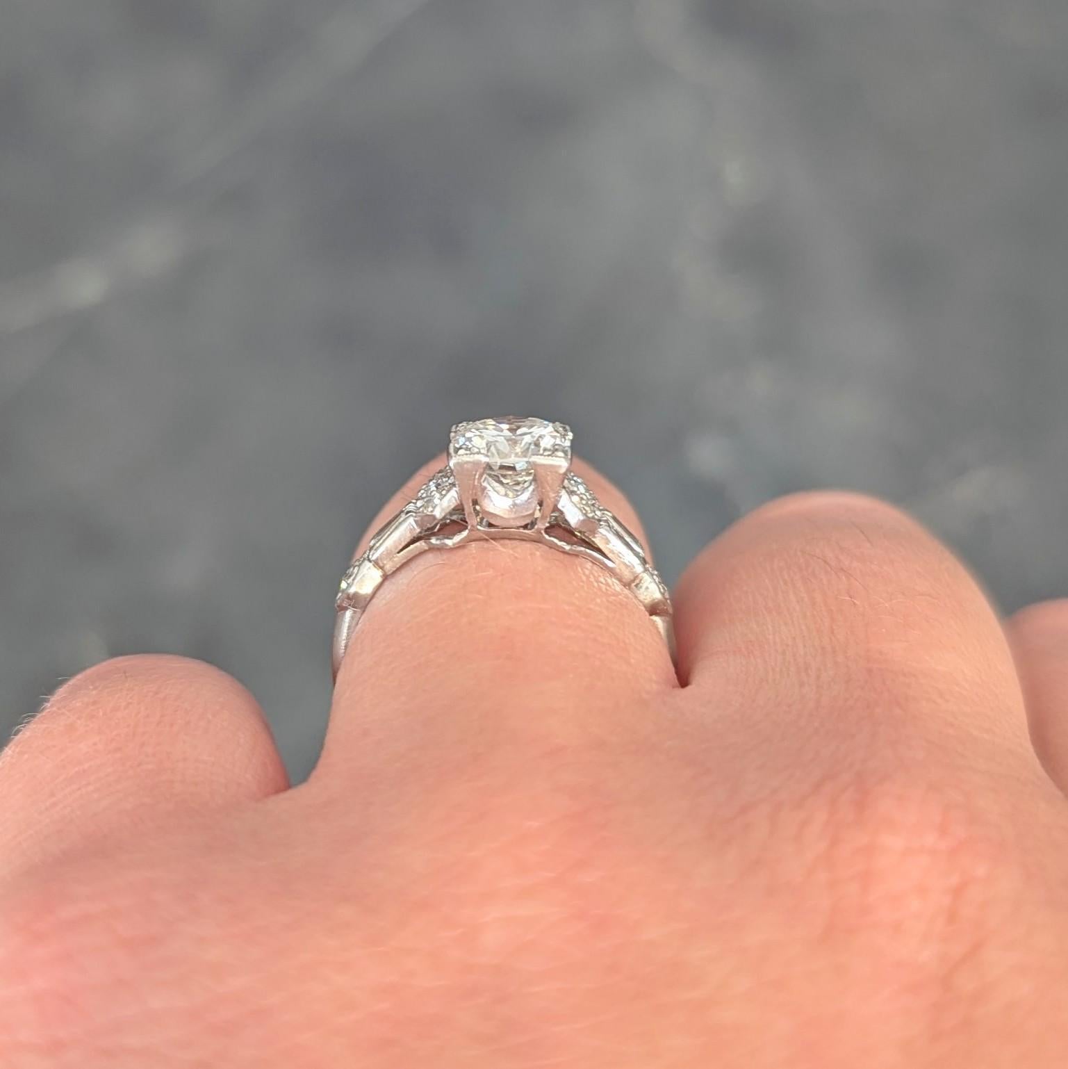Art Deco 1.12 CTW Diamond Platinum Geometric Vintage Engagement Ring For Sale 8