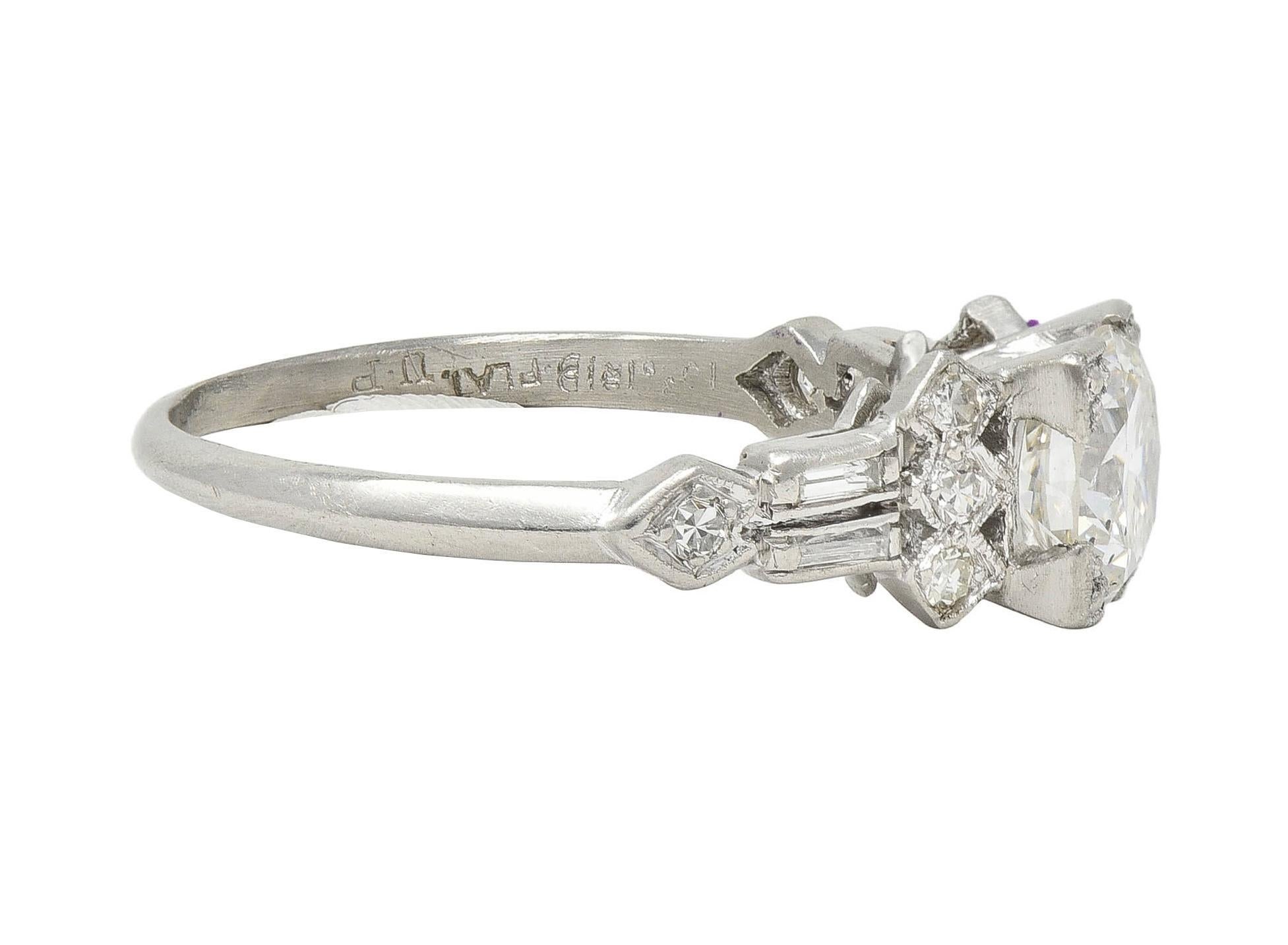 Art Deco 1.12 CTW Diamond Platinum Geometric Vintage Engagement Ring In Good Condition For Sale In Philadelphia, PA
