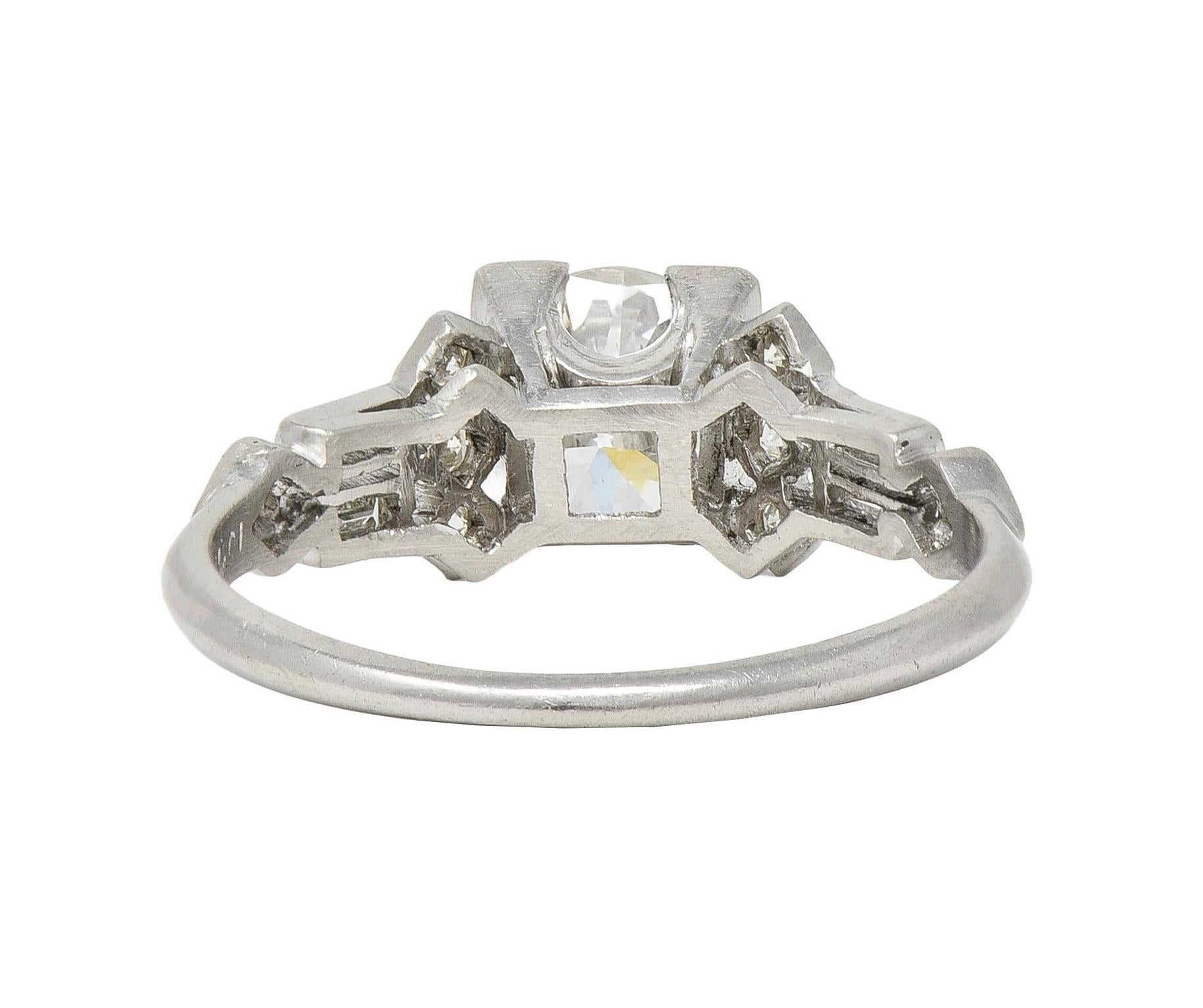 Women's Art Deco 1.12 CTW Diamond Platinum Geometric Vintage Engagement Ring For Sale