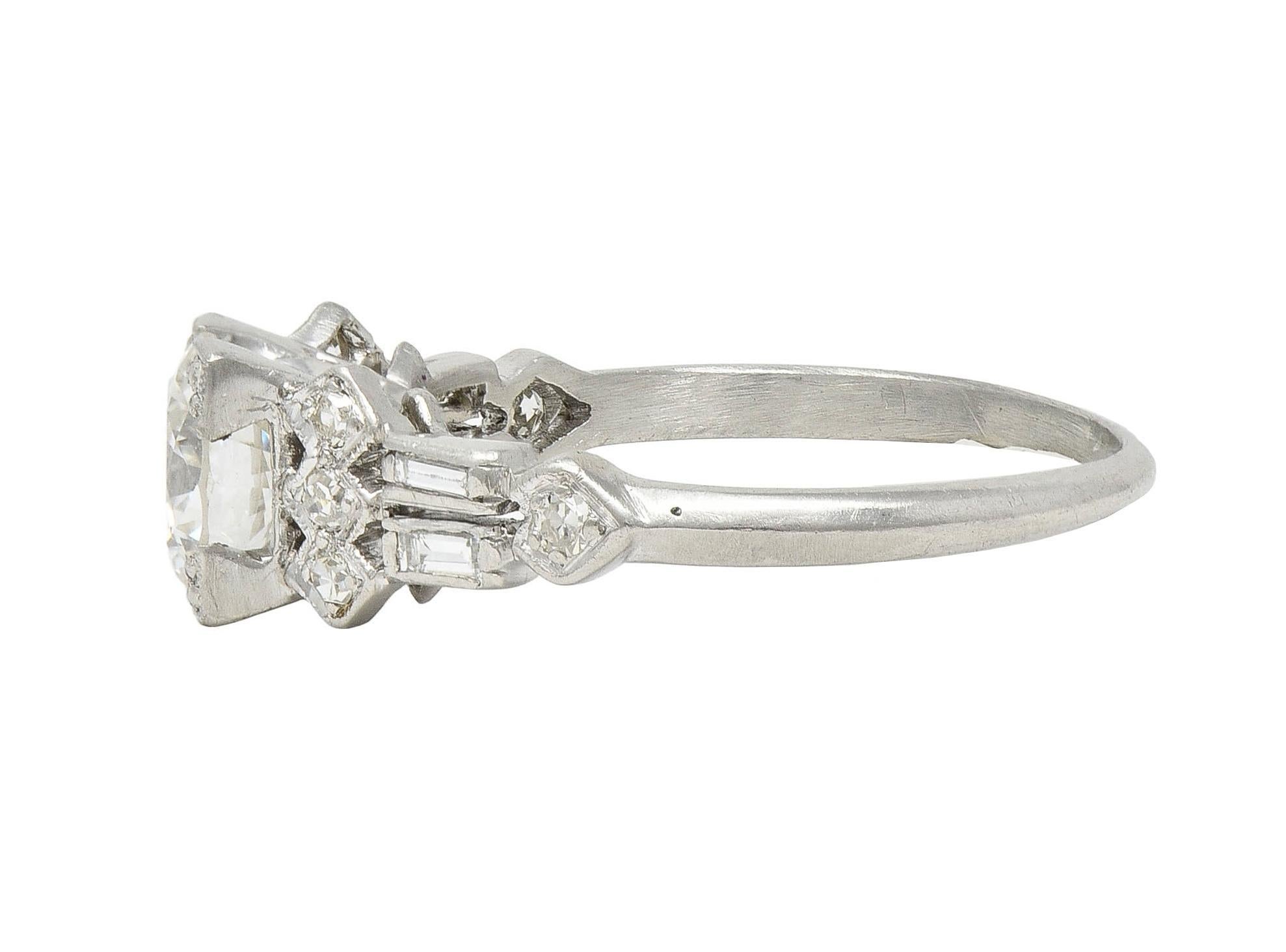 Art Deco 1.12 CTW Diamond Platinum Geometric Vintage Engagement Ring For Sale 1