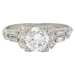 Art Deco 1.12 CTW Diamond Platinum Geometric Vintage Engagement Ring