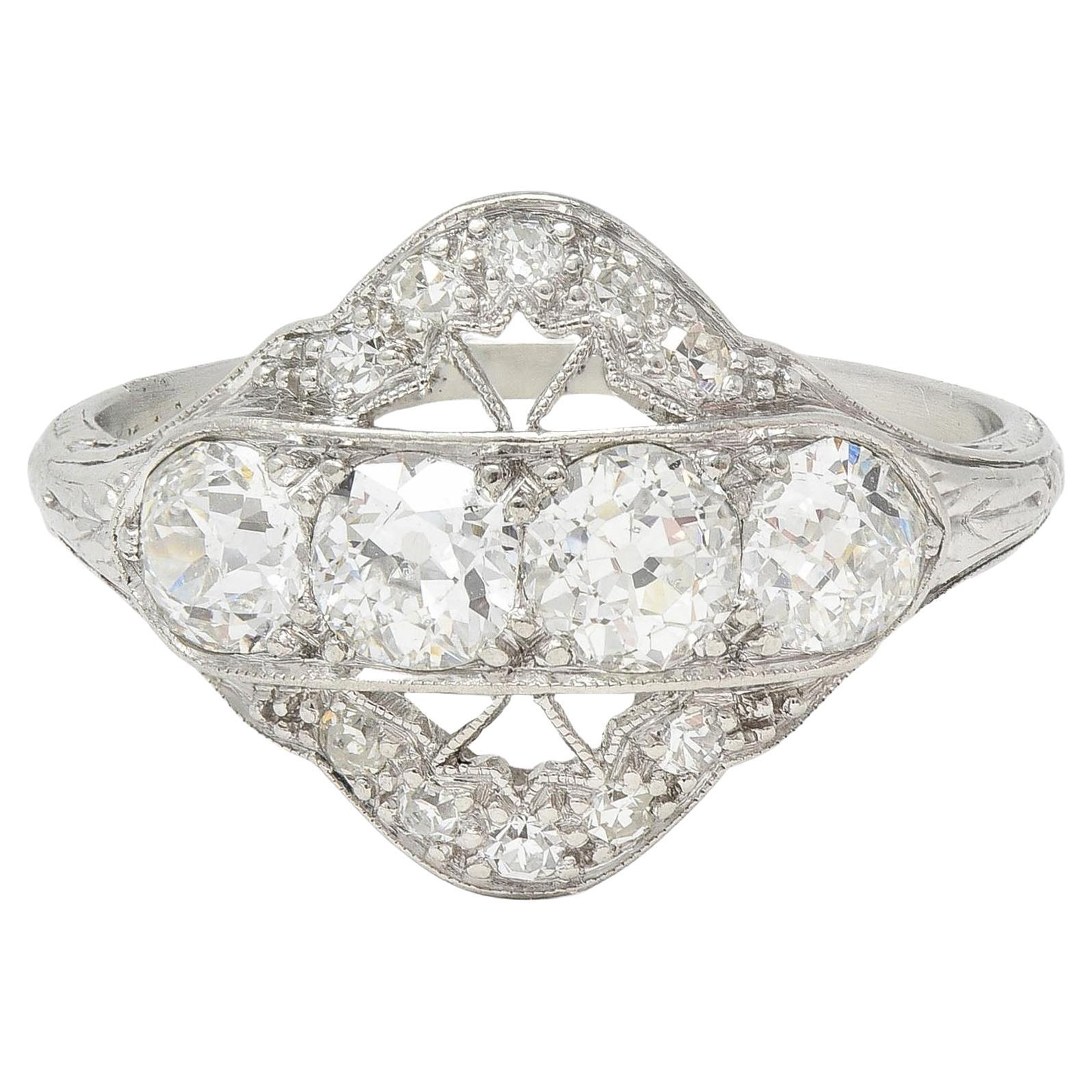 Art Deco 1.12 CTW Old European Diamond Platinum Floral Vintage Dinner Ring For Sale
