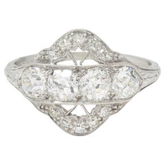 Bague de soirée Art déco vintage à fleurs en platine avec diamants européens anciens de 1,12 carat