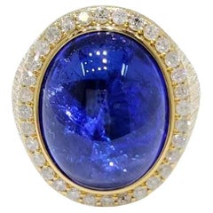 Art Deco 11.26 Carat Tanzanite Diamond Ring in 18 Karat Yellow Gold