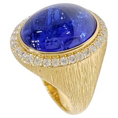 Art Deco 11.26 Carat Tanzanite Diamond Ring in 18 Karat Yellow Gold