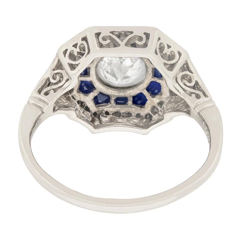 Art Deco 1.12 Carat Diamond and Sapphire Ring, circa 1930s In Good Condition In London, GB