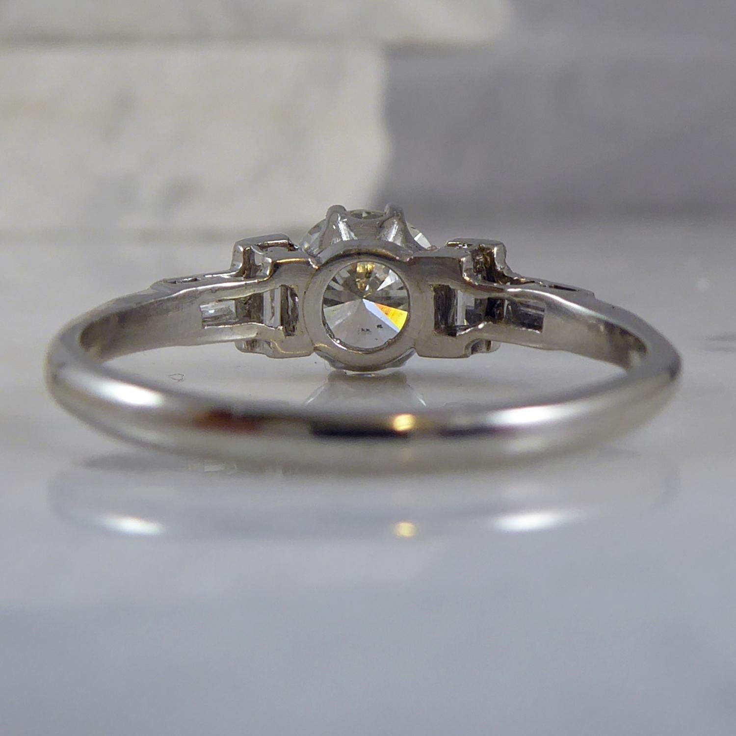 Art Deco 1.13 Carat Solitaire Engagement Ring, Diamond Shoulders, White Gold 1