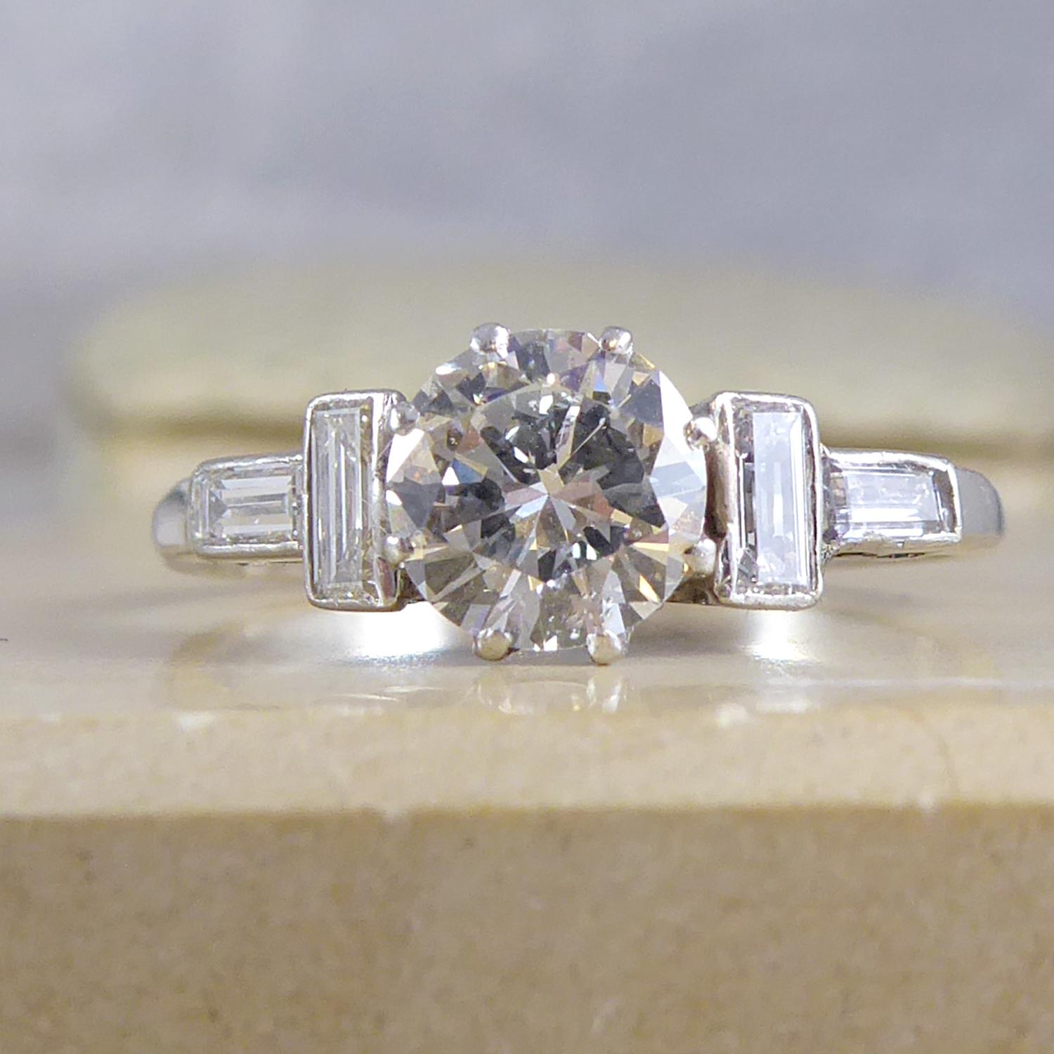 Art Deco 1.13 Carat Solitaire Engagement Ring, Diamond Shoulders, White Gold 3