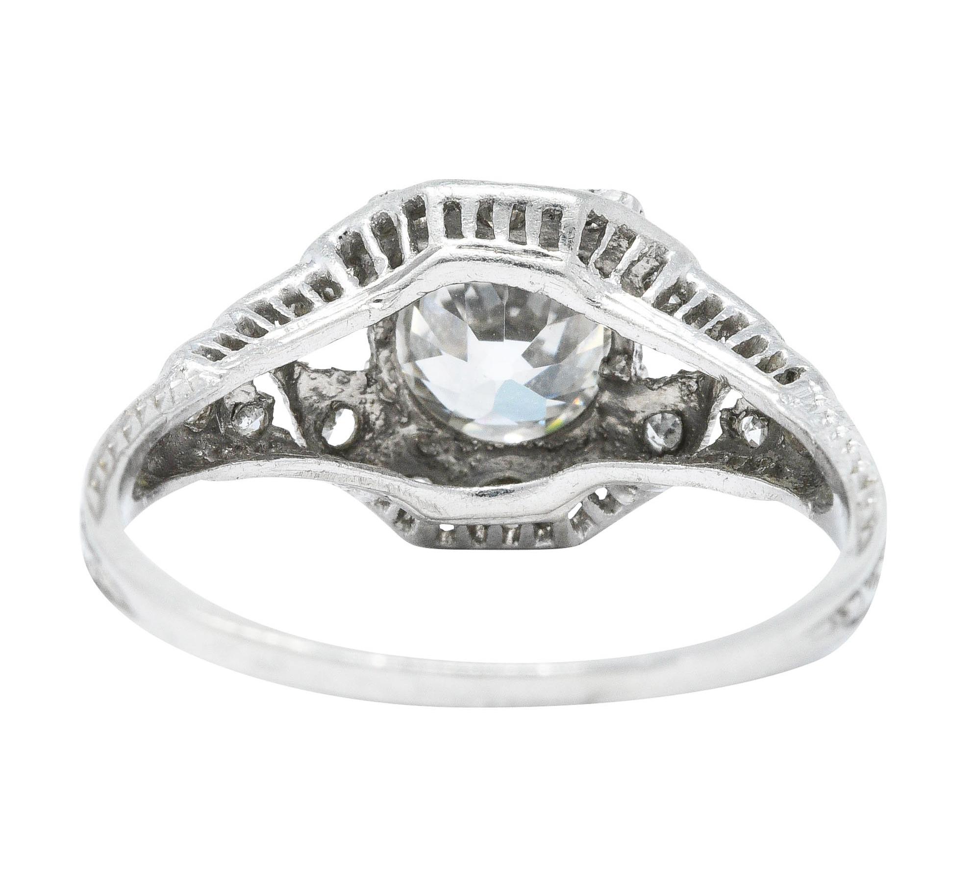Art Deco 1.13 Carats Diamond Platinum Foliate Engagement Ring In Excellent Condition In Philadelphia, PA