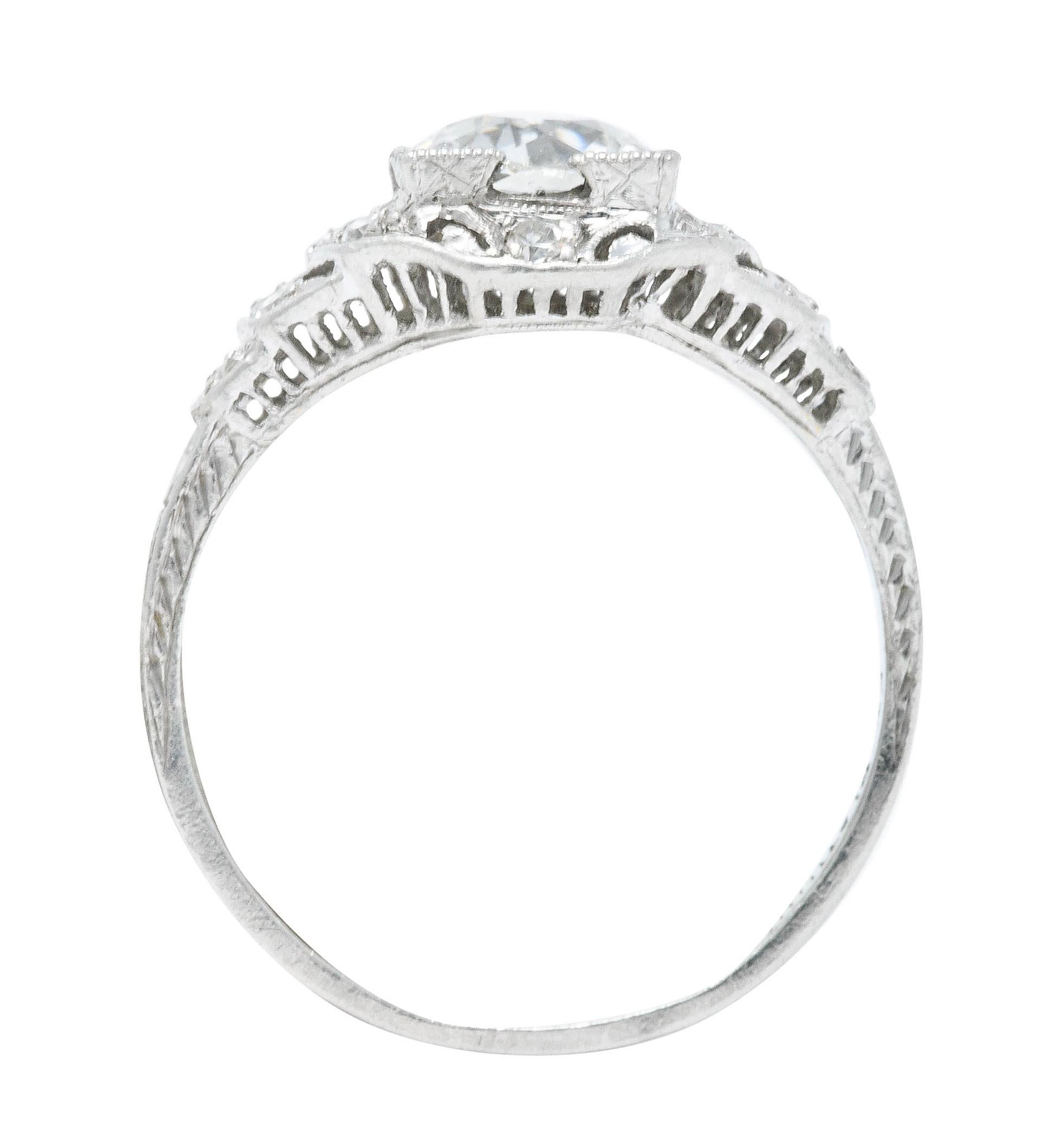 Art Deco 1.13 Carats Diamond Platinum Foliate Engagement Ring 3