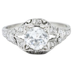 Art Deco 1.13 Carats Diamond Platinum Foliate Engagement Ring