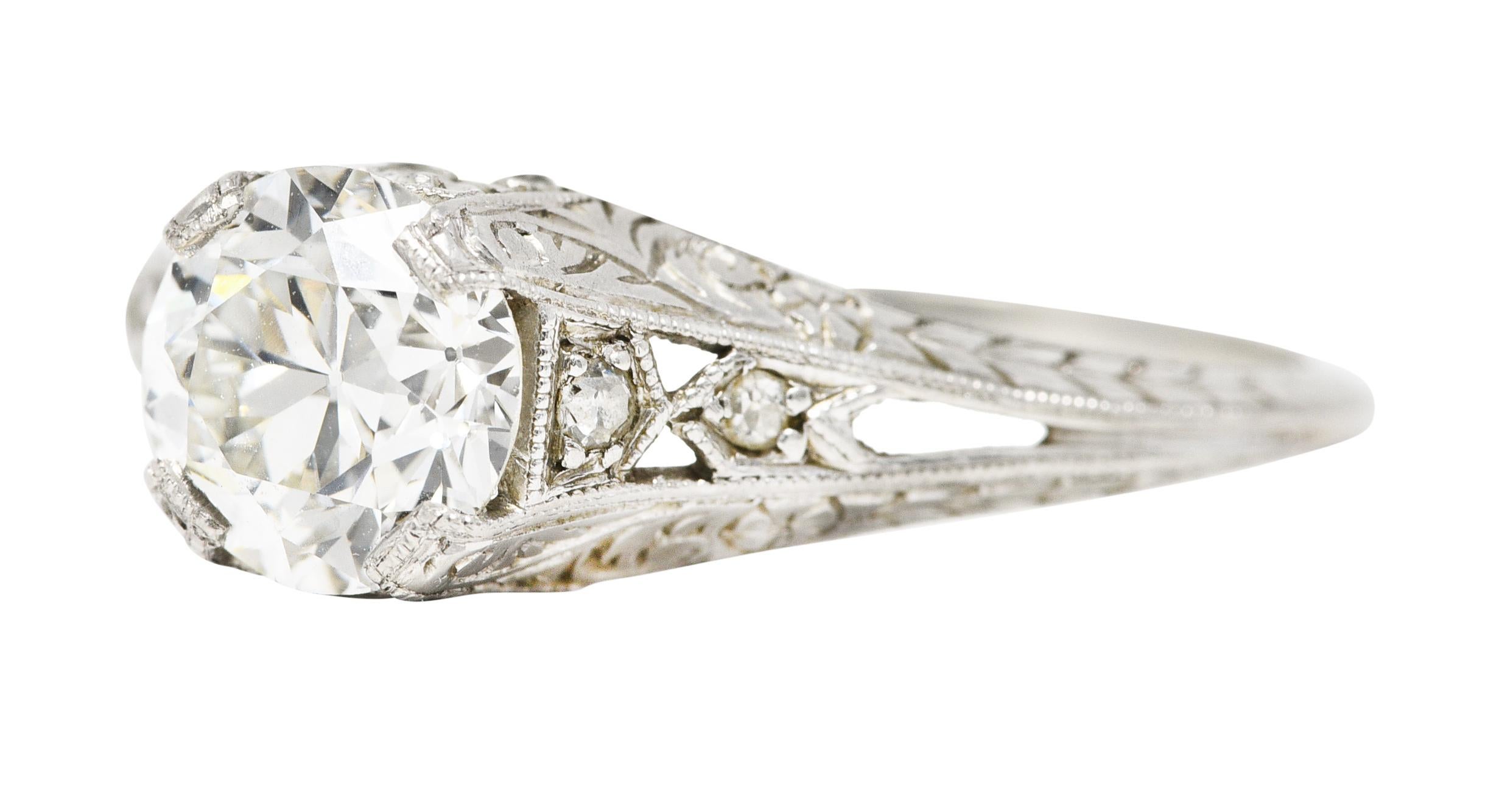 Art Deco 1.13 Carats Old European Cut Diamond Platinum Orange Blossom Ring In Excellent Condition For Sale In Philadelphia, PA