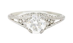 Art Deco 1,13 Karat Diamant-Platin-Blumenring mit alteuropäischem Schliff