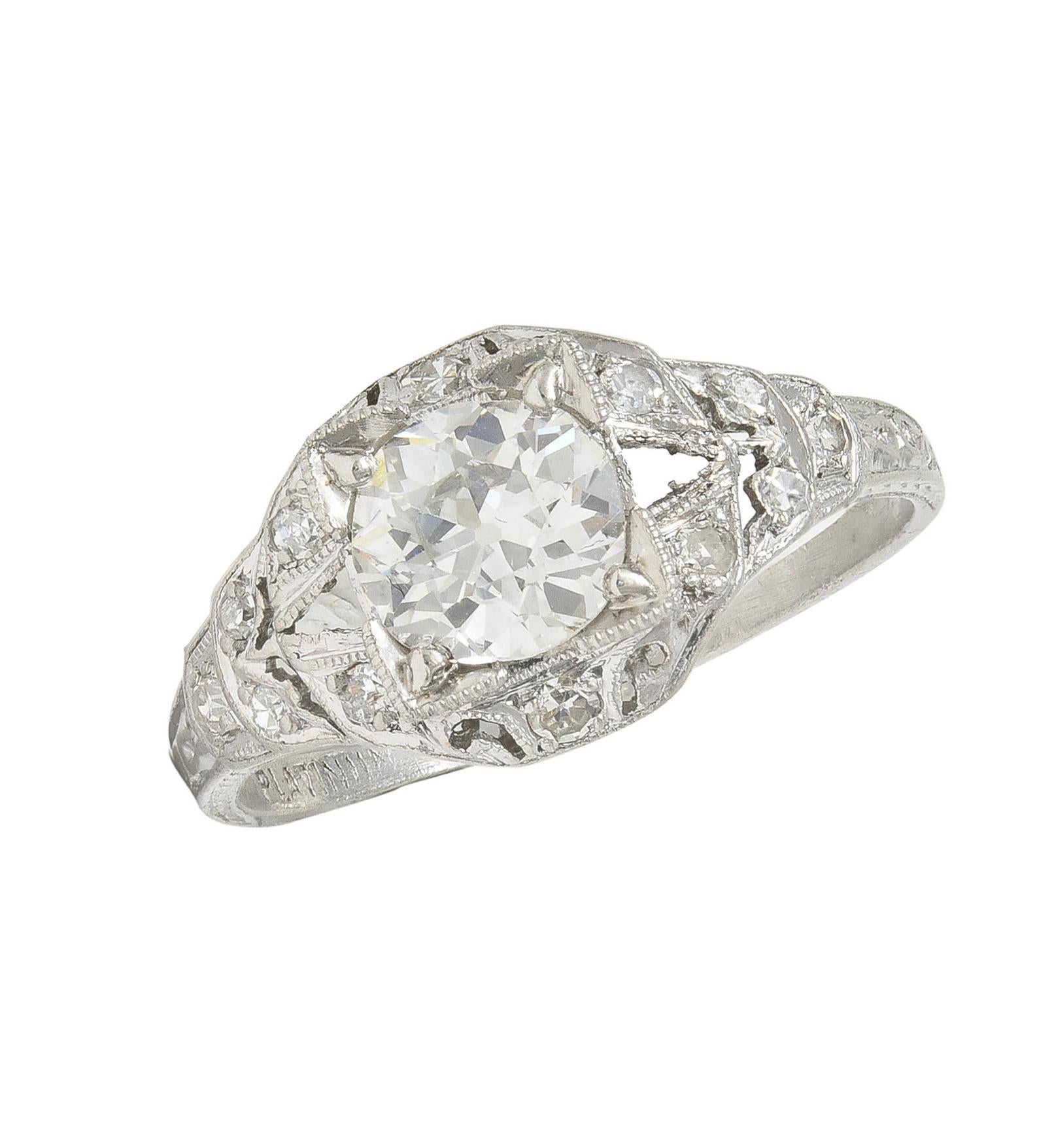 Platin-Verlobungsring mit 1.13 Karat Diamant im alteuropäischen Schliff im Art déco-Stil im Angebot 5
