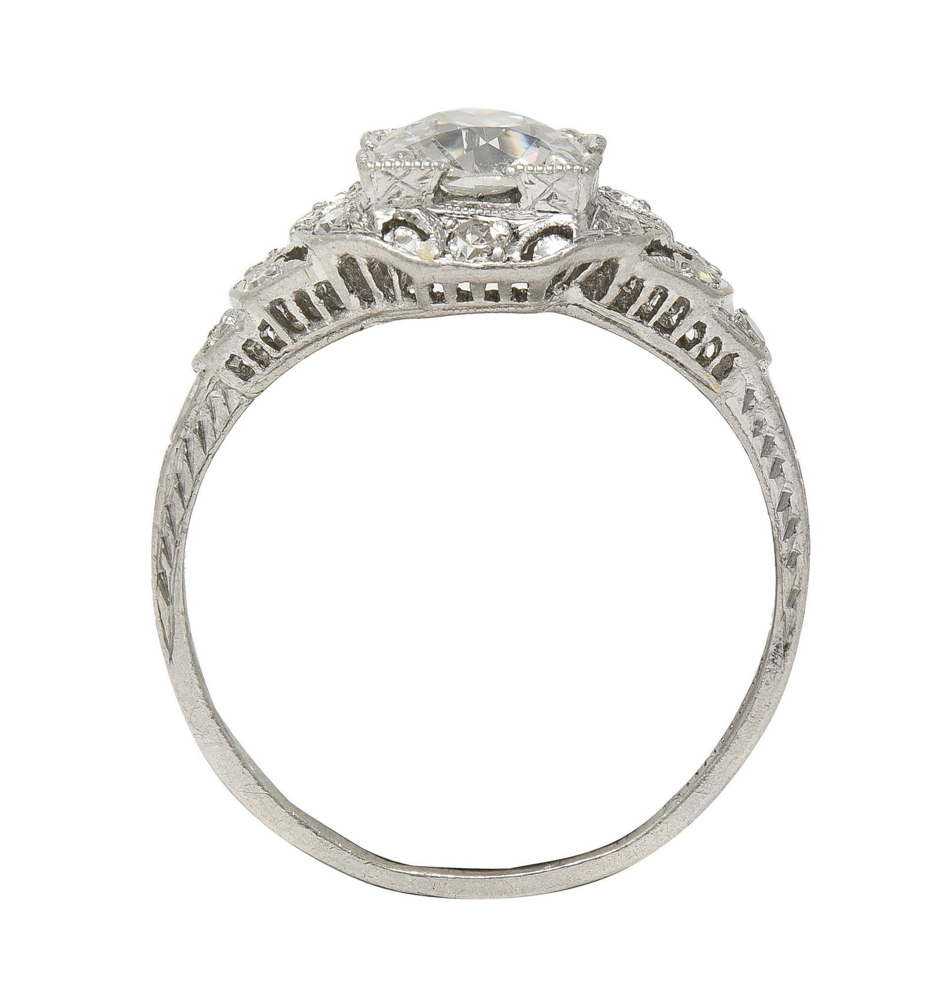 Platin-Verlobungsring mit 1.13 Karat Diamant im alteuropäischen Schliff im Art déco-Stil im Angebot 6