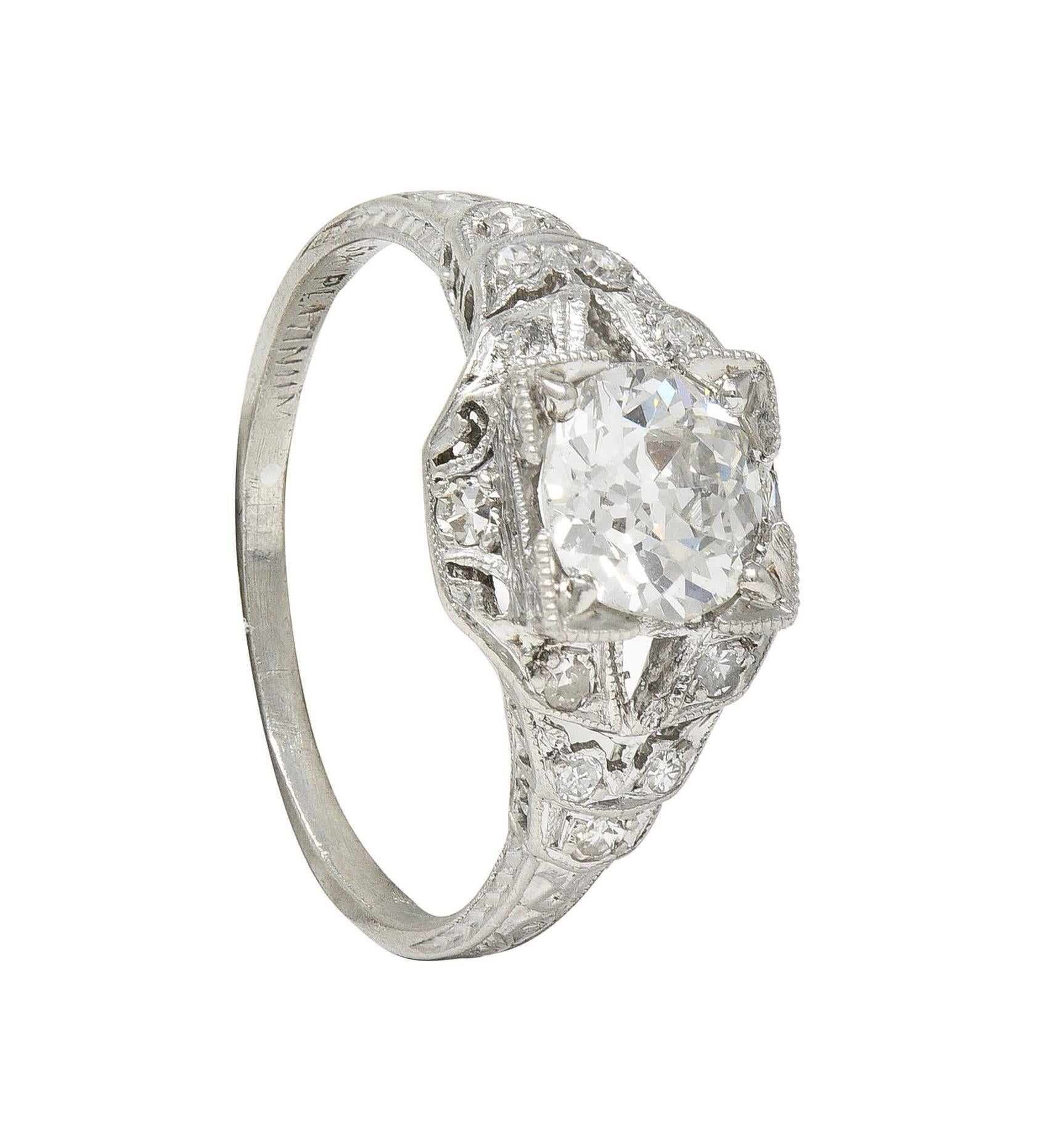 Platin-Verlobungsring mit 1.13 Karat Diamant im alteuropäischen Schliff im Art déco-Stil im Angebot 7