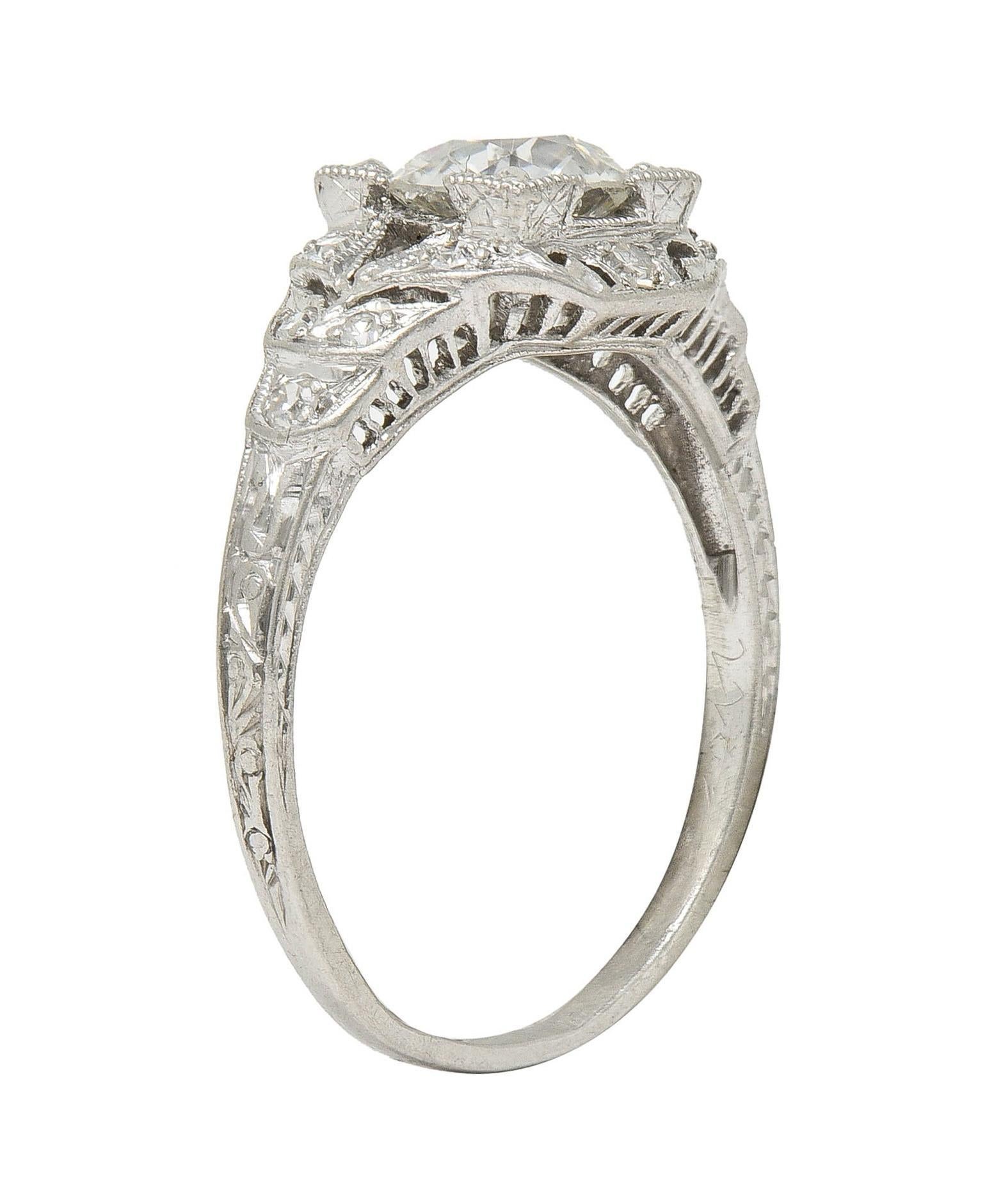 Platin-Verlobungsring mit 1.13 Karat Diamant im alteuropäischen Schliff im Art déco-Stil (Alteuropäischer Schliff) im Angebot