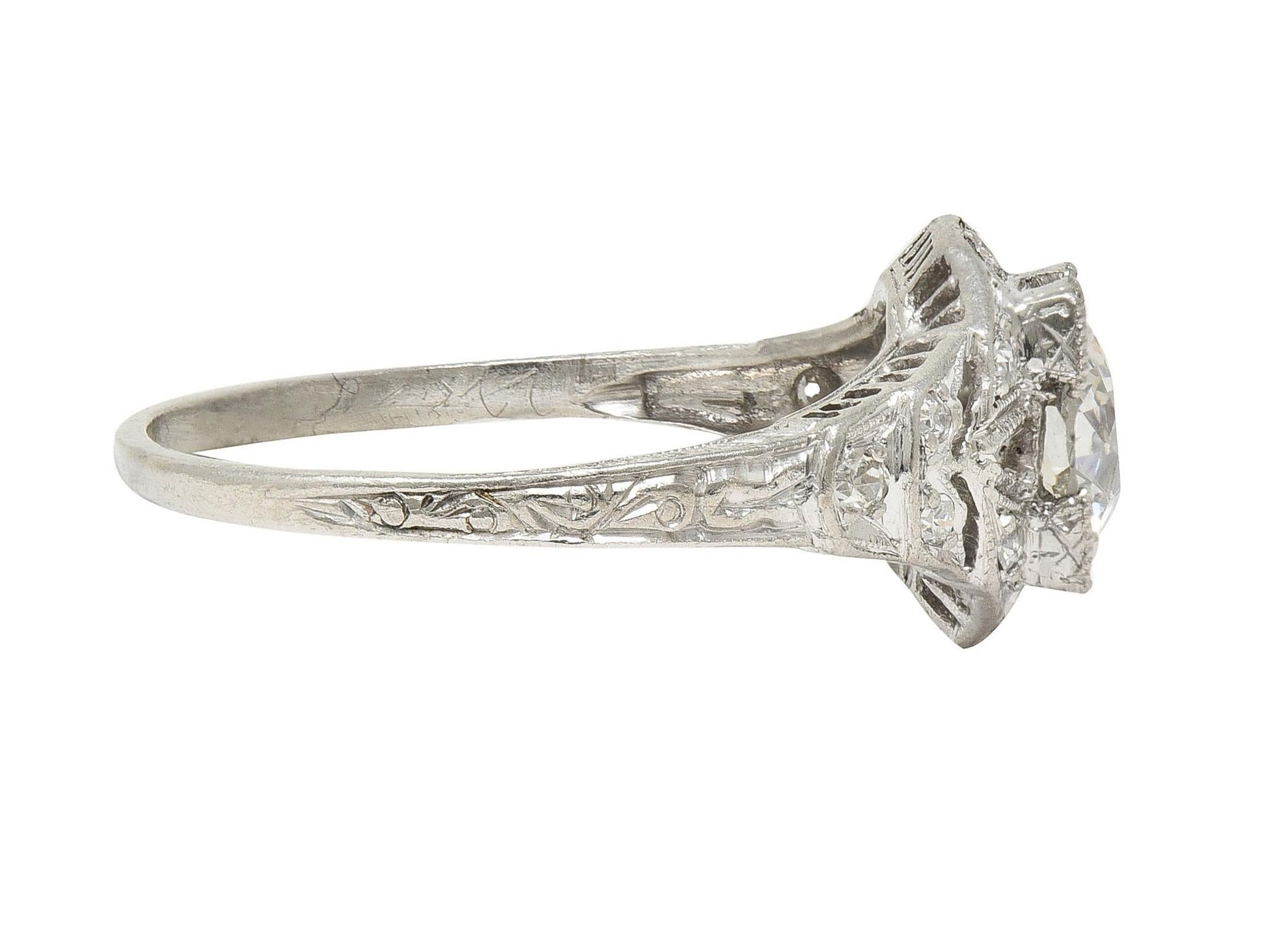 Platin-Verlobungsring mit 1.13 Karat Diamant im alteuropäischen Schliff im Art déco-Stil im Zustand „Hervorragend“ im Angebot in Philadelphia, PA