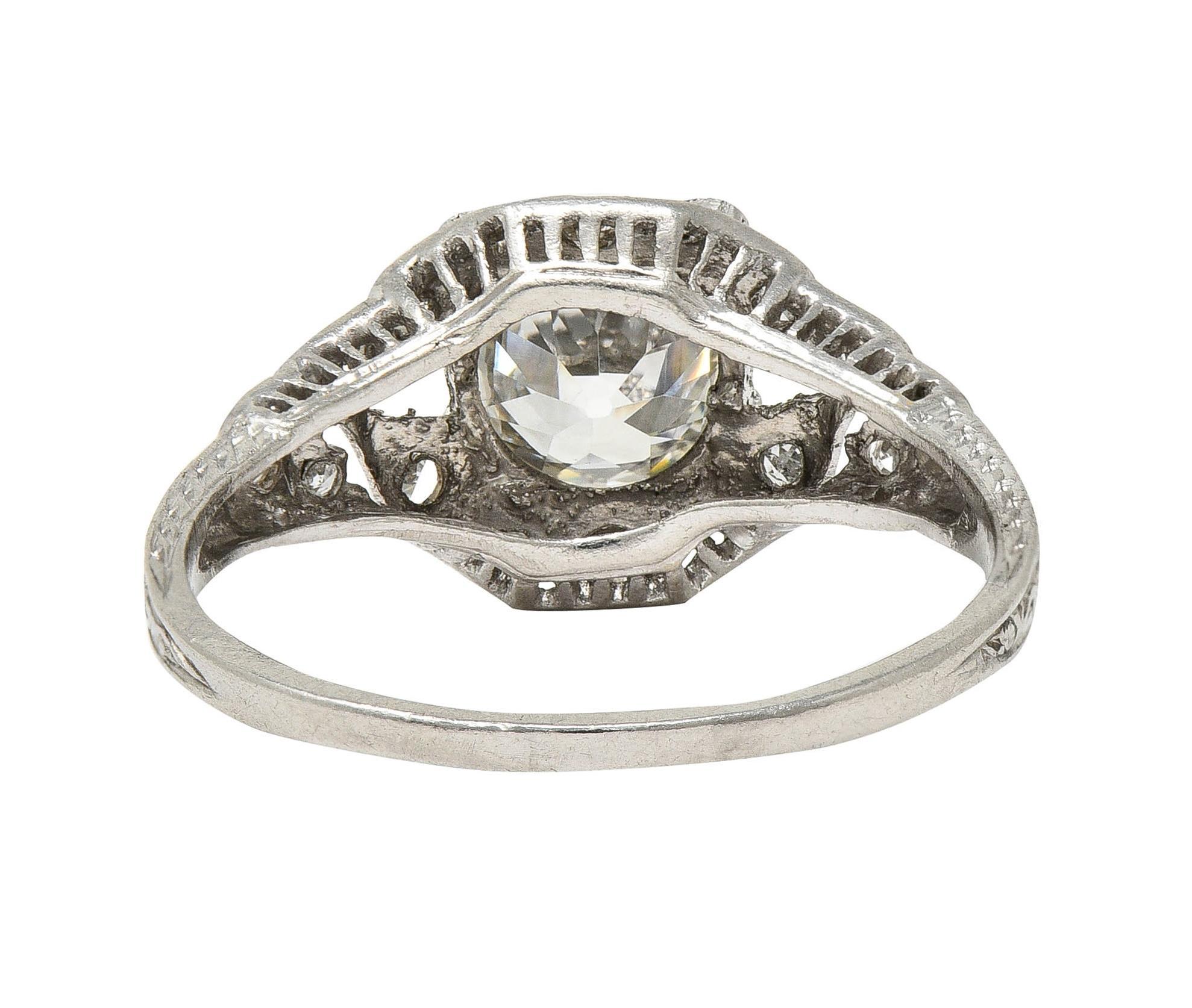 Platin-Verlobungsring mit 1.13 Karat Diamant im alteuropäischen Schliff im Art déco-Stil für Damen oder Herren im Angebot