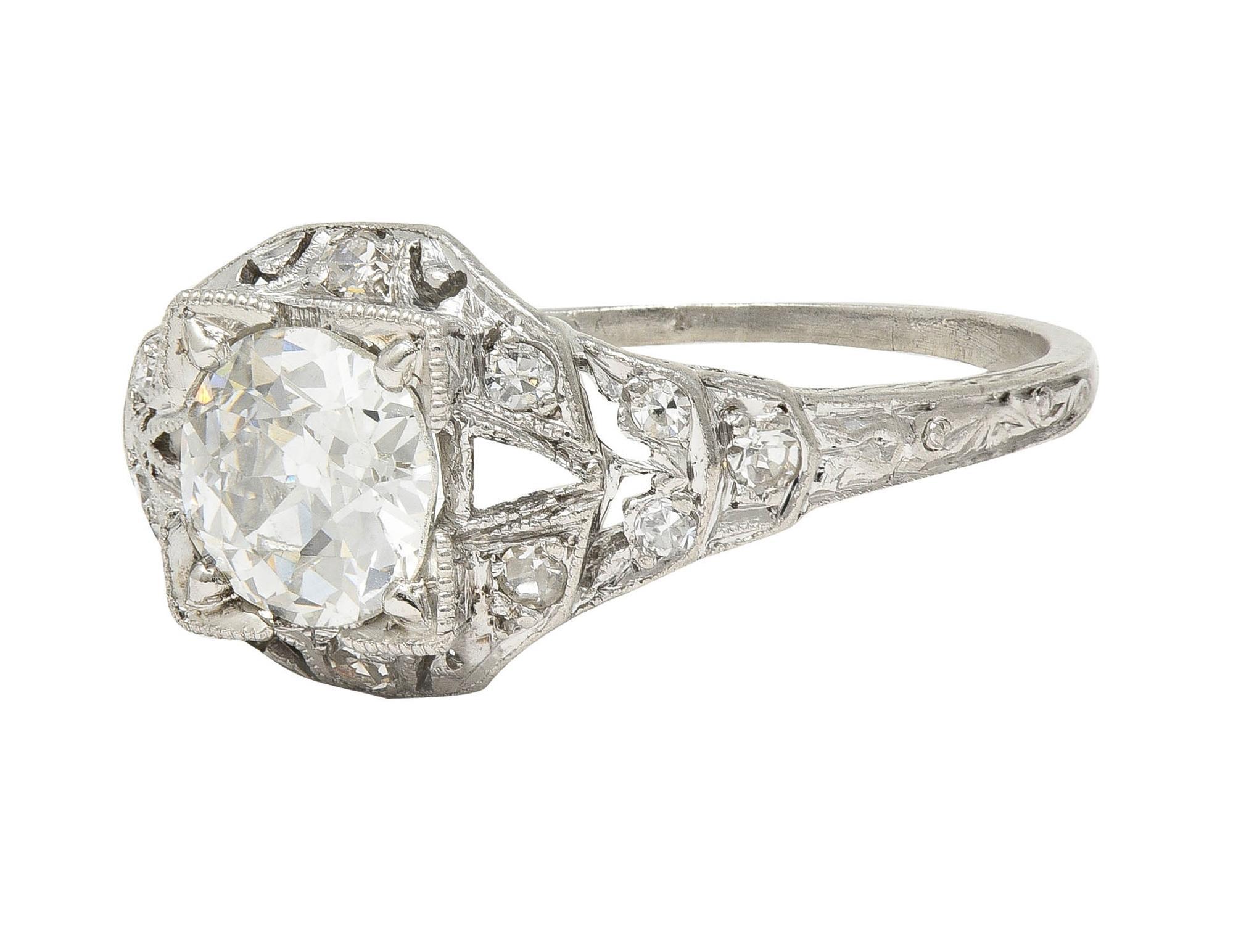 Platin-Verlobungsring mit 1.13 Karat Diamant im alteuropäischen Schliff im Art déco-Stil im Angebot 2