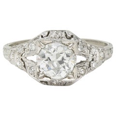 Art Deco 1.13 CTW Old European Cut Diamond Platinum Vintage Engagement Ring