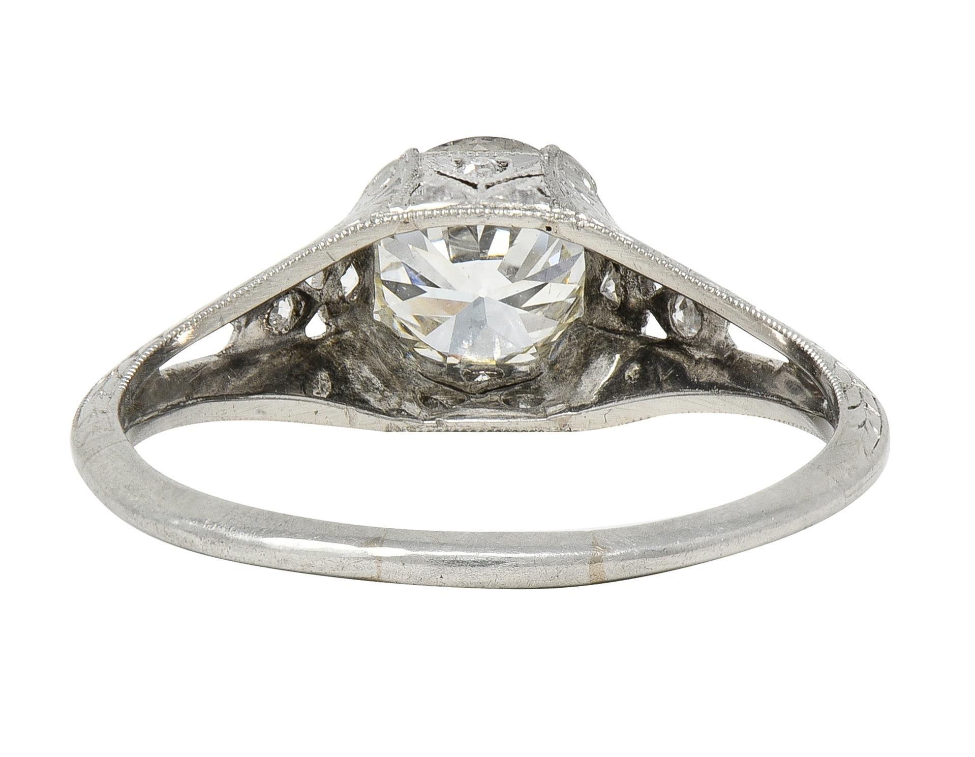 Bague de fiançailles Art déco 1,13 CTW Old European Diamond Platinum Scrolling Wheat Pour femmes en vente