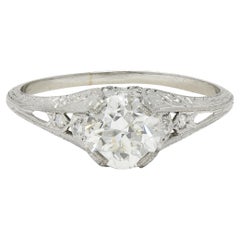 Art Deco 1.13 CTW Old European Diamond Platinum Scrolling Wheat Engagement Ring Art Deco 1.13 CTW Old European Diamond Platinum Scrolling Wheat Engagement Ring