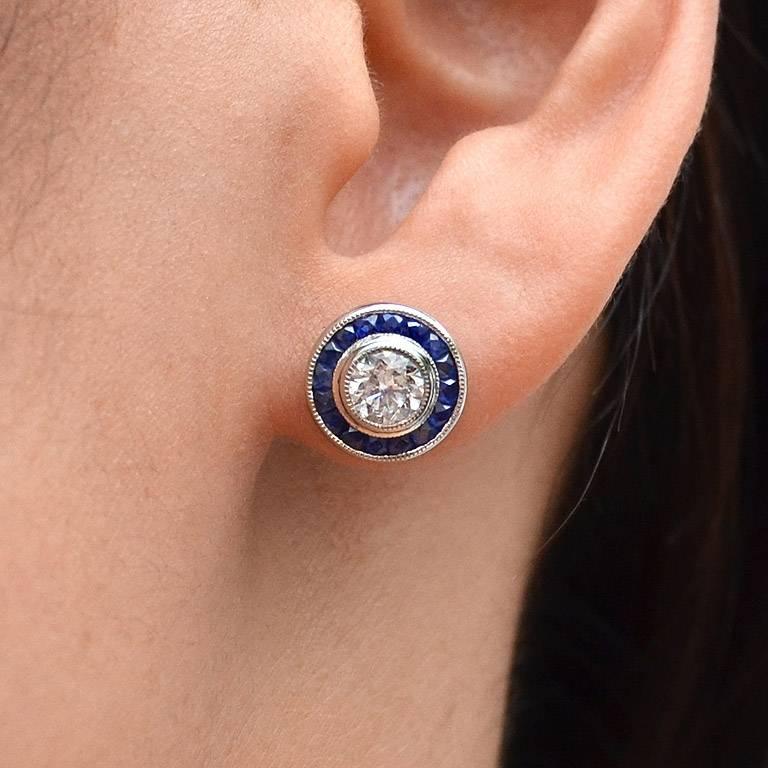 Diamond Blue Sapphire Stud Earrings 1