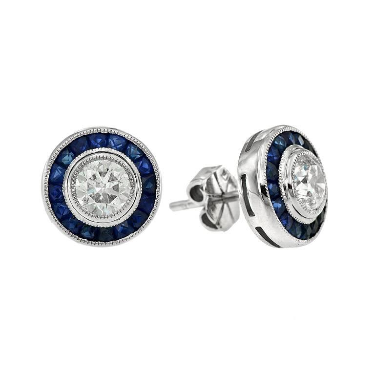 Diamond Blue Sapphire Stud Earrings
