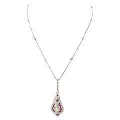 Art Deco 1.14 Carat Round Brilliant Cut Diamond Ruby Gold Chain Necklace