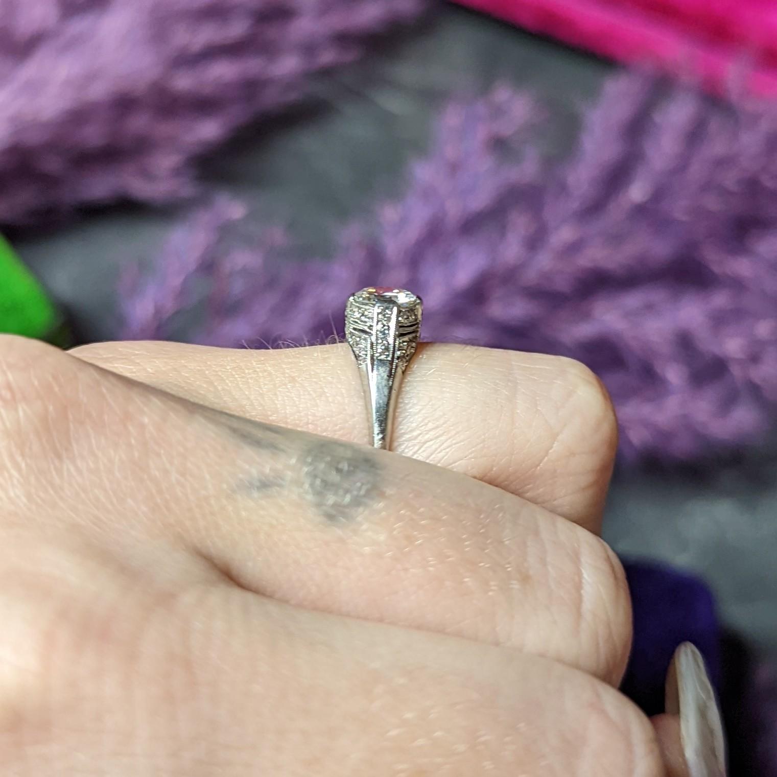 Art Deco 1.14 Carats Diamond Platinum Bombé Engagement Ring For Sale 5