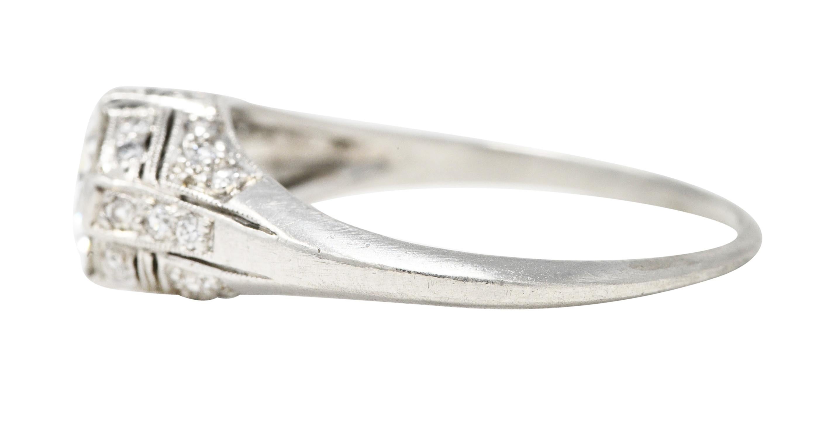 Women's or Men's Art Deco 1.14 Carats Diamond Platinum Bombé Engagement Ring For Sale