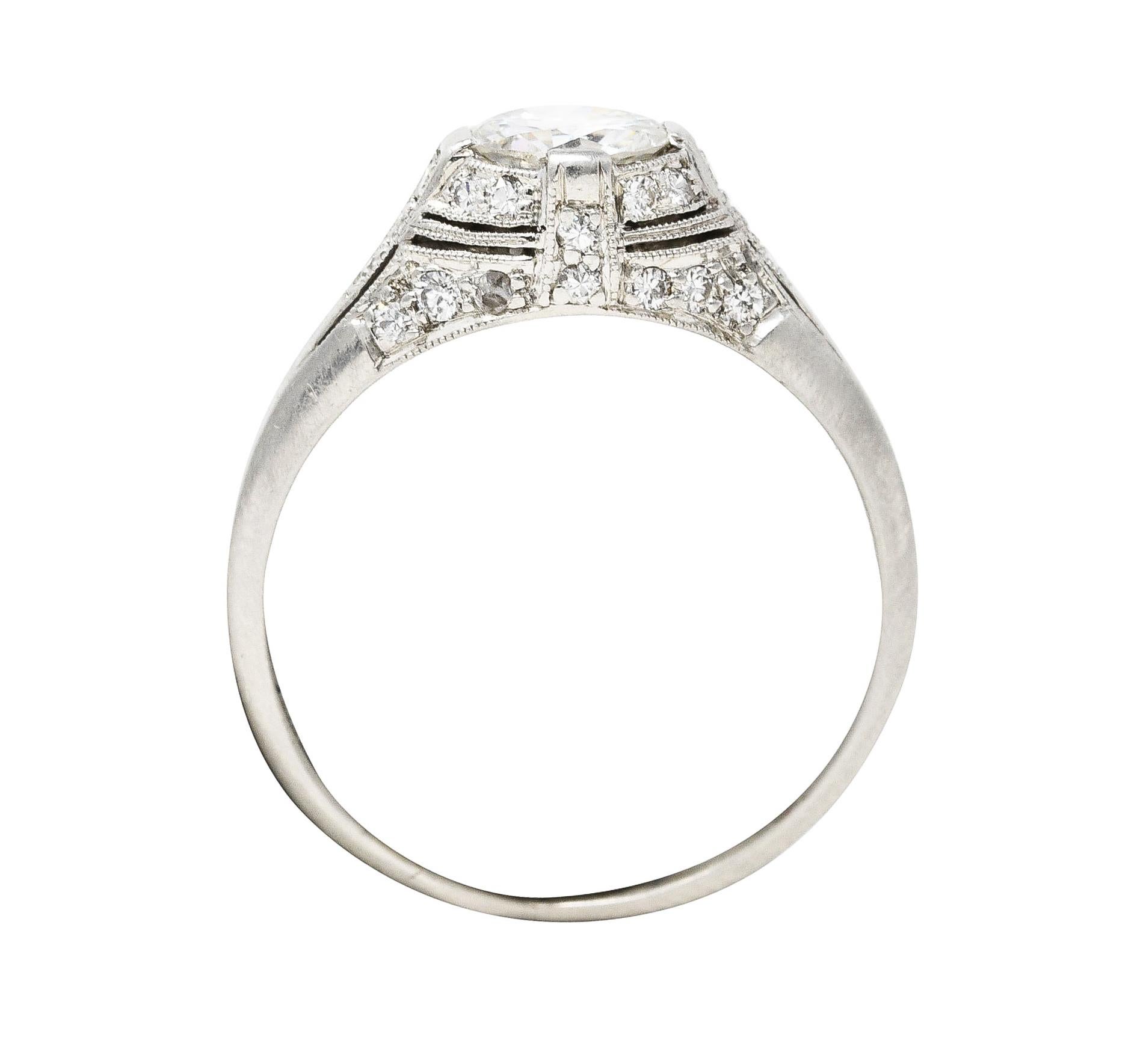 Art Deco 1.14 Carats Diamond Platinum Bombé Engagement Ring For Sale 2